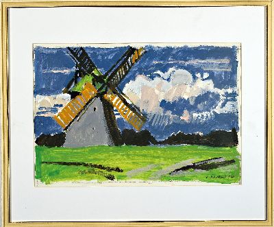 27057478k - Heinz Friedrich, 1924-2018 Schwetzingen, Landschaft mit Windmühle, ...