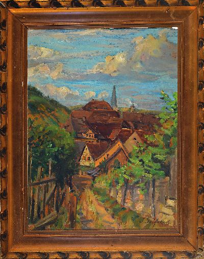 27057484k - Senta Geissler, 1902 Heidelberg-2000, pfälzer Dorf, rechts unten signiert, 52x38 ...