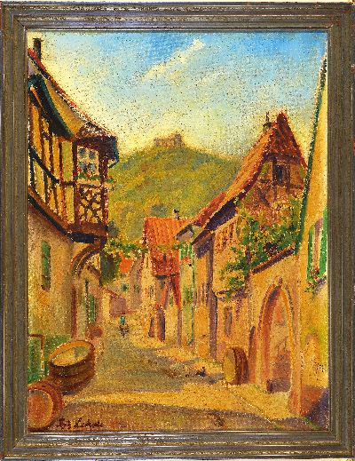 27057485k - Fritz Lederle, 1901-1975 Ludwigshafen, Schloßgasse Hambach mit Blick auf das Hambacher ...