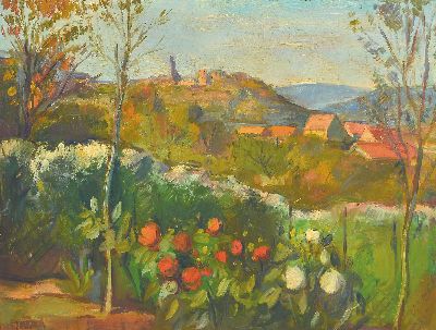 Image Erich Schug, 1906 Ludwigshafen-1982 Bad Dürkheim, Kulturlandschaft mit Blick aufdie ...