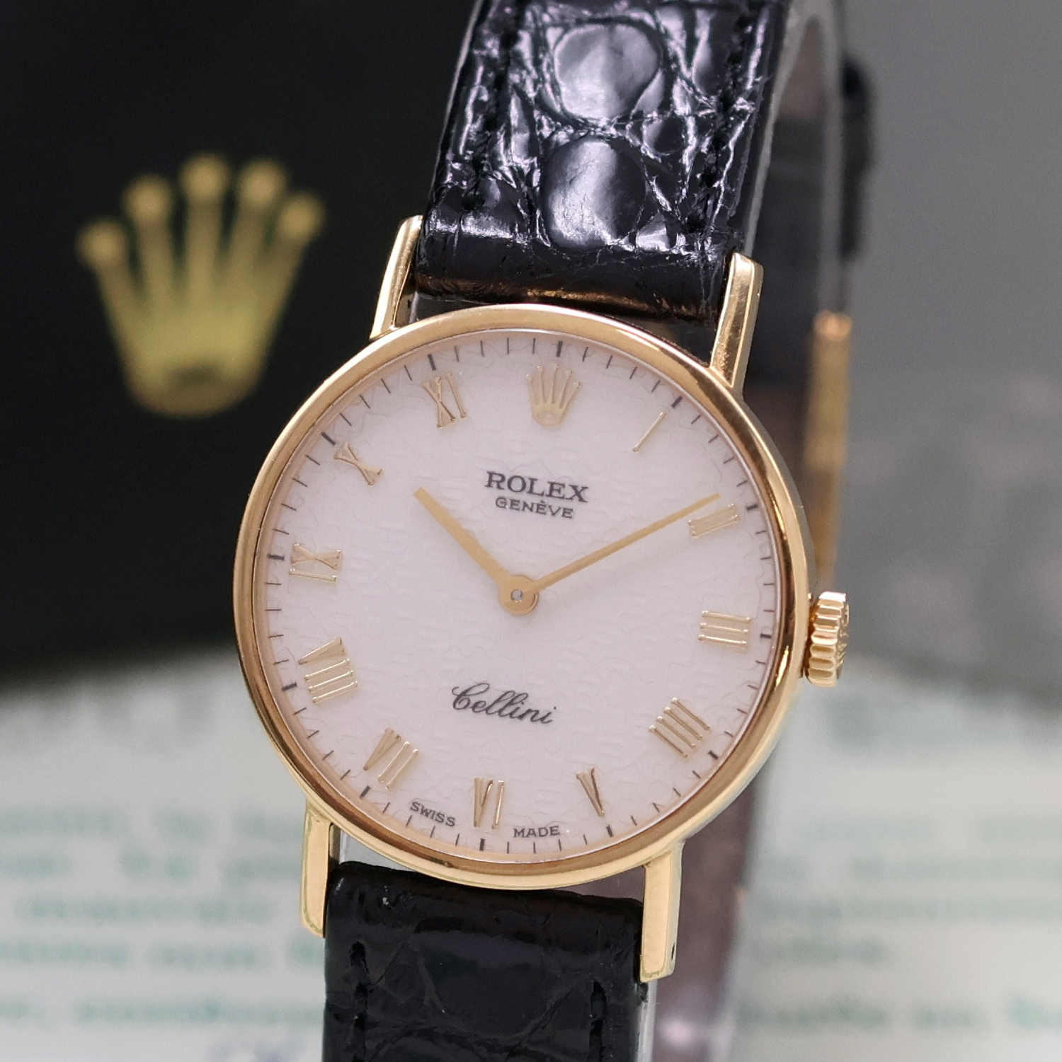 Detail a: ROLEX Cellini Damenarmbanduhr in GG 750/000 Referenz 5109/8, Schweiz verk. lt. beil. Zertifikat 12/1991, Handaufzug, Boden aufgedr., Rolex Lederband ...