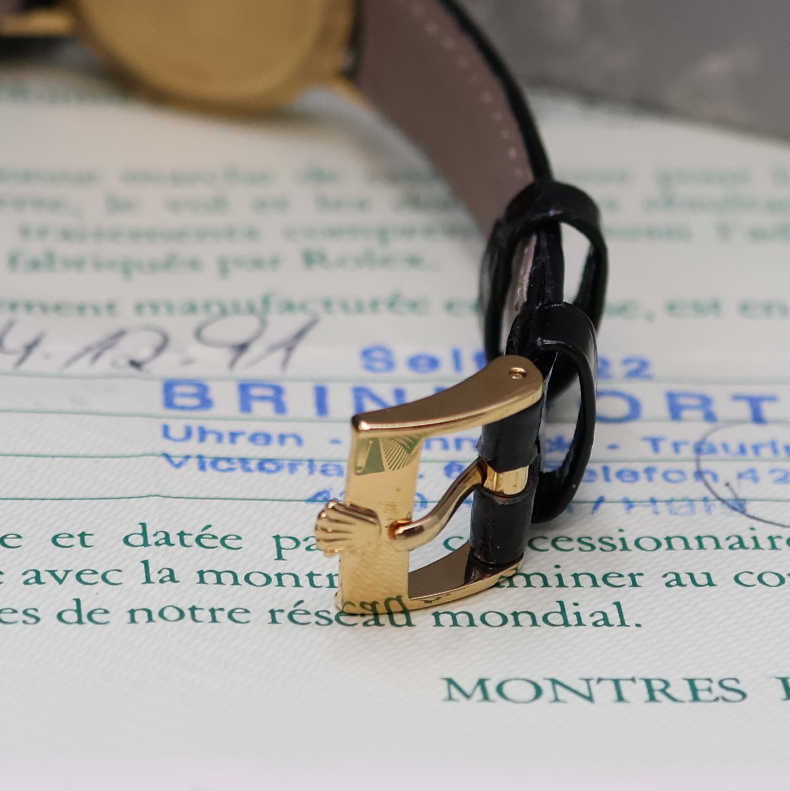 Detail b: ROLEX Cellini Damenarmbanduhr in GG 750/000 Referenz 5109/8, Schweiz verk. lt. beil. Zertifikat 12/1991, Handaufzug, Boden aufgedr., Rolex Lederband ...