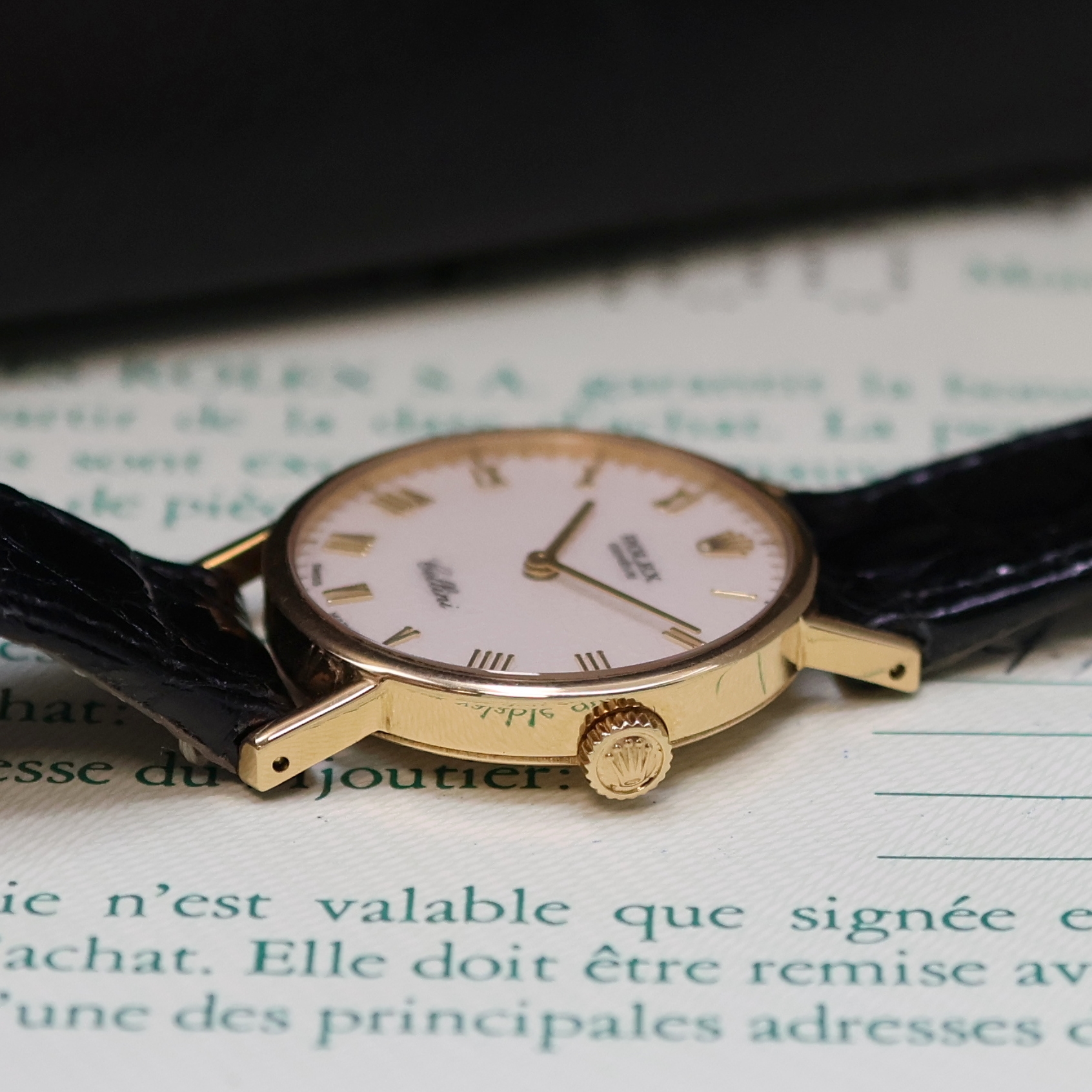 Detail d: ROLEX Cellini Damenarmbanduhr in GG 750/000 Referenz 5109/8, Schweiz verk. lt. beil. Zertifikat 12/1991, Handaufzug, Boden aufgedr., Rolex Lederband ...