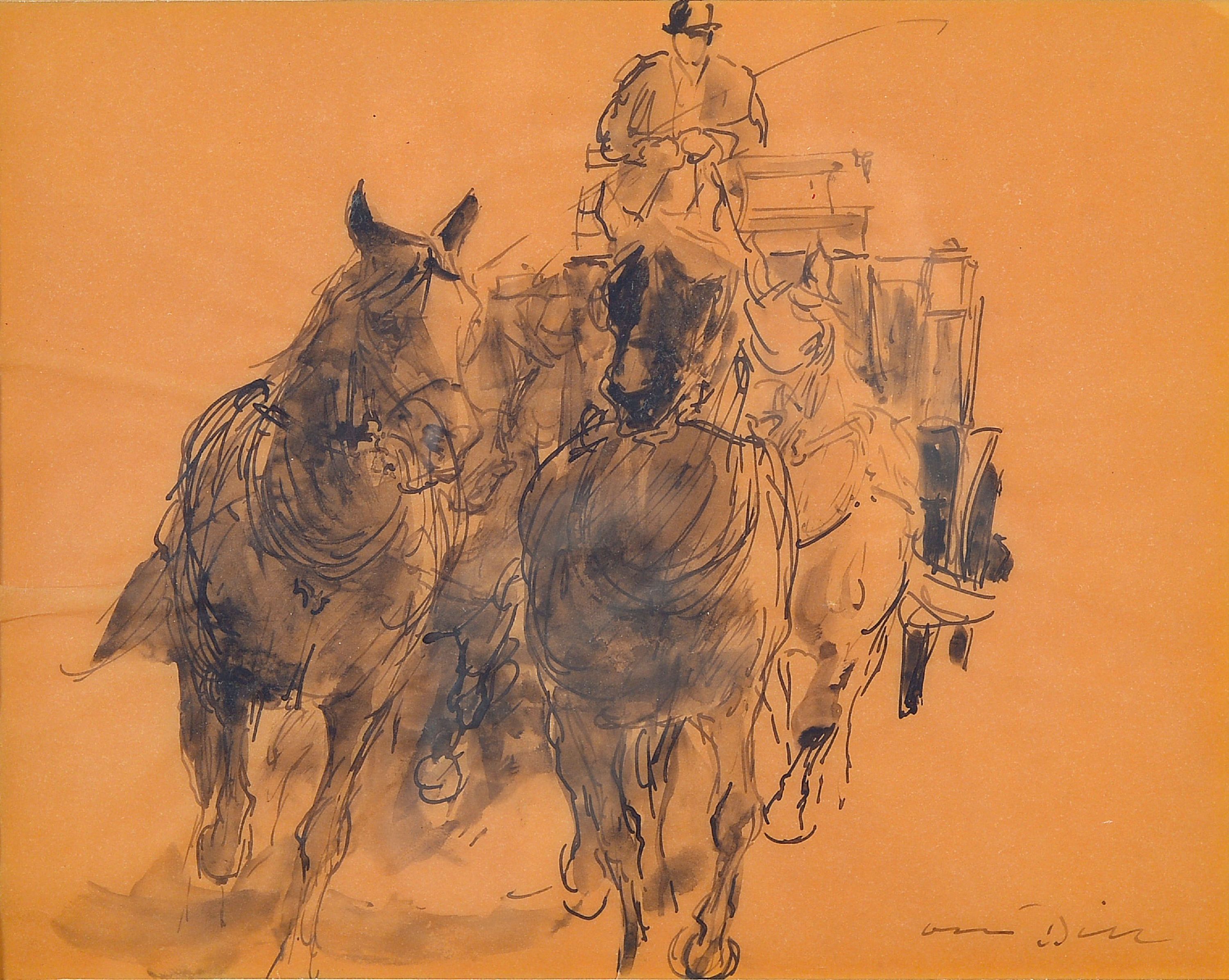 Image 27057844 - Otto Dill, 1884 Neustadt-1957 Bad Dürkheim, Zeichnung, Pferdefuhrwerk, Tusche auf ...