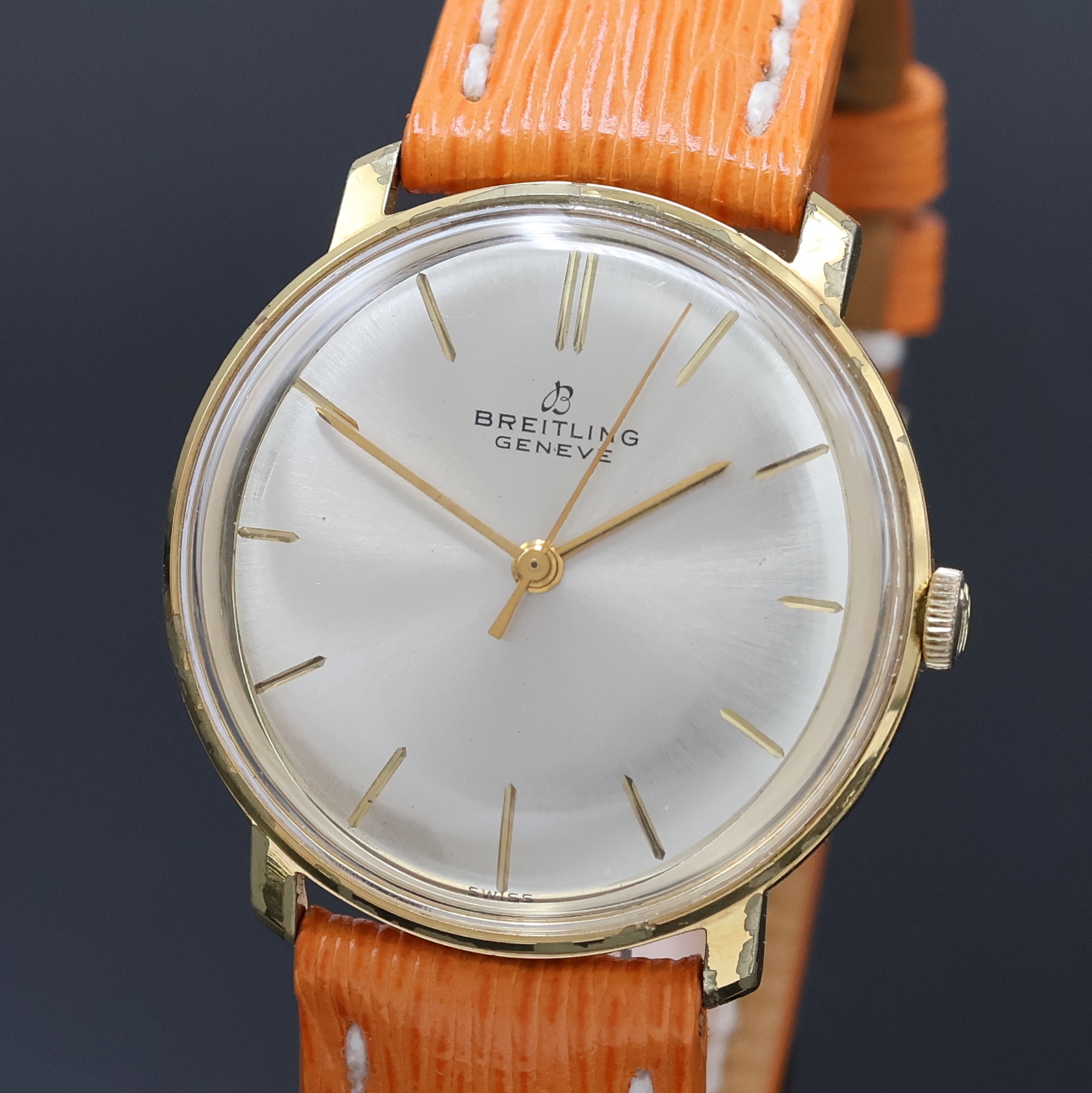 Detail a: BREITLING Geneve Armbanduhr Referenz 2527, Schweiz um 1965, Automatik, verg. Geh. ber., verschr. Stahlboden, Breitling Lederband m. verg. Breitling ...