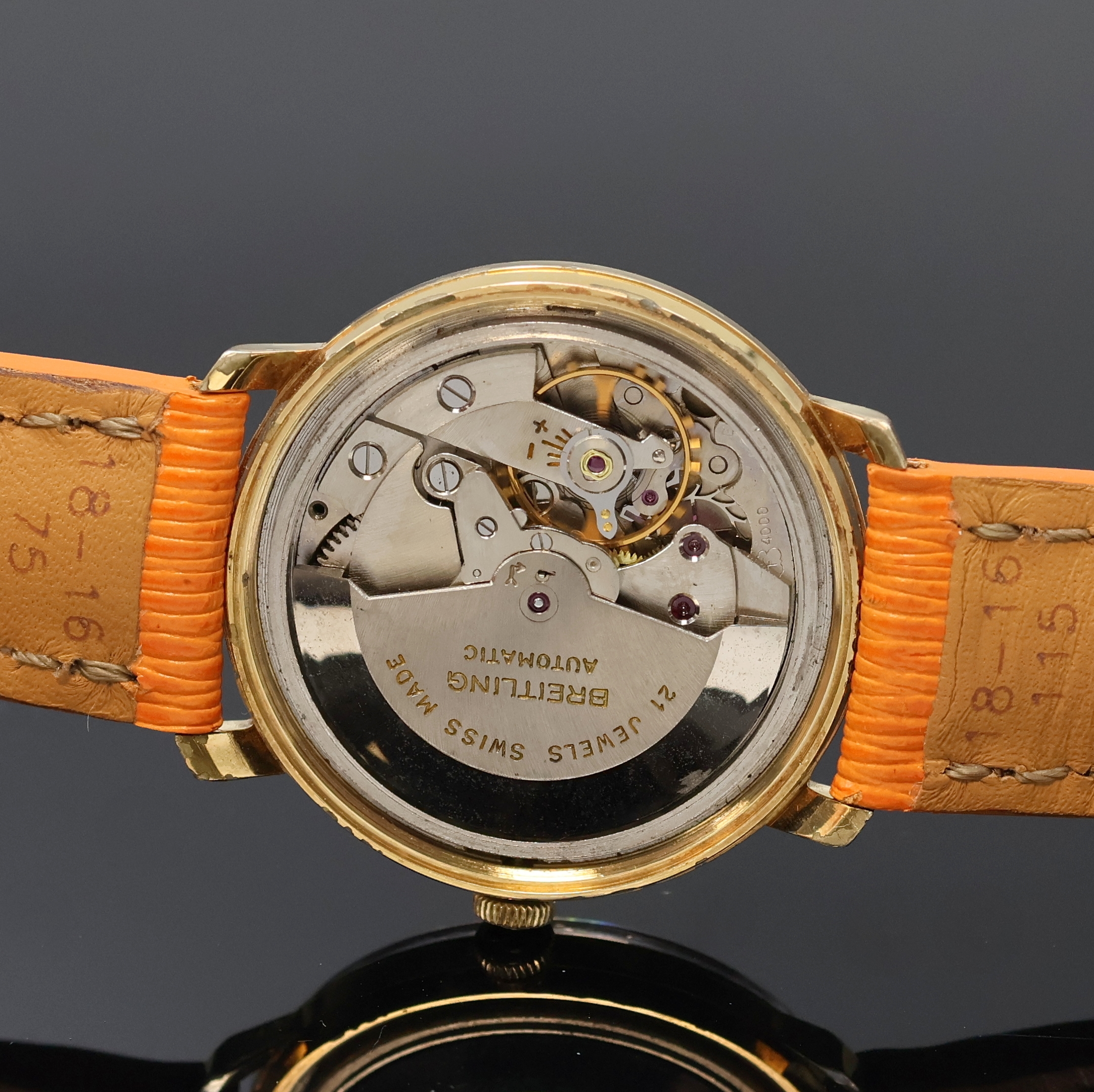 Detail f: BREITLING Geneve Armbanduhr Referenz 2527, Schweiz um 1965, Automatik, verg. Geh. ber., verschr. Stahlboden, Breitling Lederband m. verg. Breitling ...