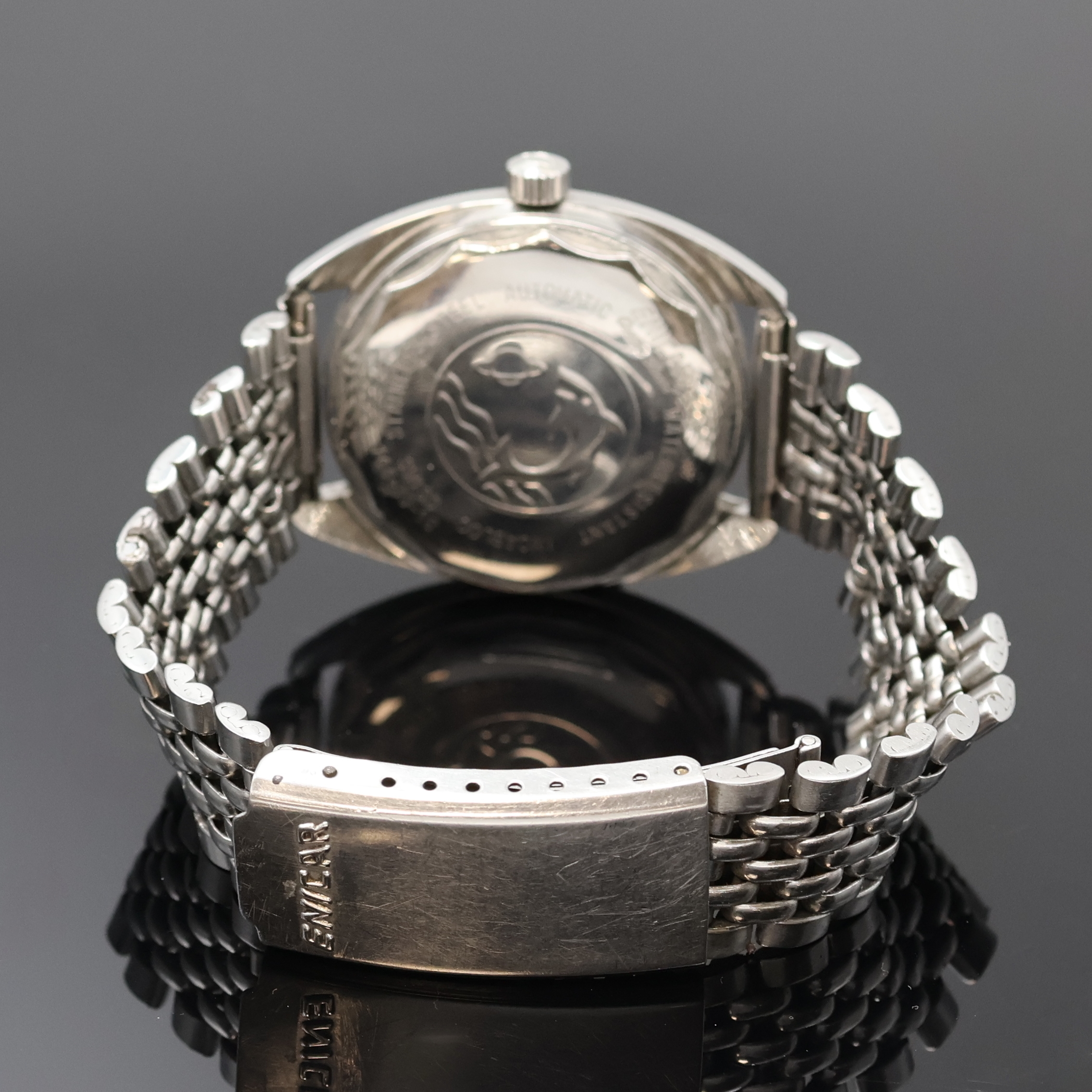 Detail b: ENICAR Sherpa 300 Armbanduhr in Stahl an Stahlband Referenz 144-39-16, Schweiz 1970er Jahre, Edelstahlgeh. inkl. orig. Gliederband m. Faltschl., ...