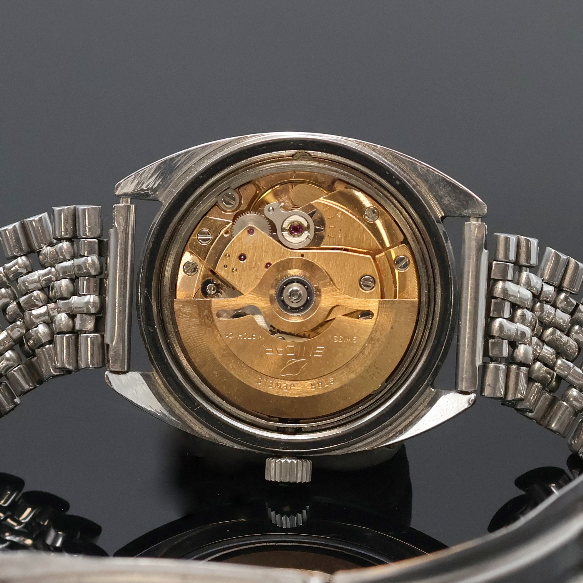 Detail f: ENICAR Sherpa 300 Armbanduhr in Stahl an Stahlband Referenz 144-39-16, Schweiz 1970er Jahre, Edelstahlgeh. inkl. orig. Gliederband m. Faltschl., ...