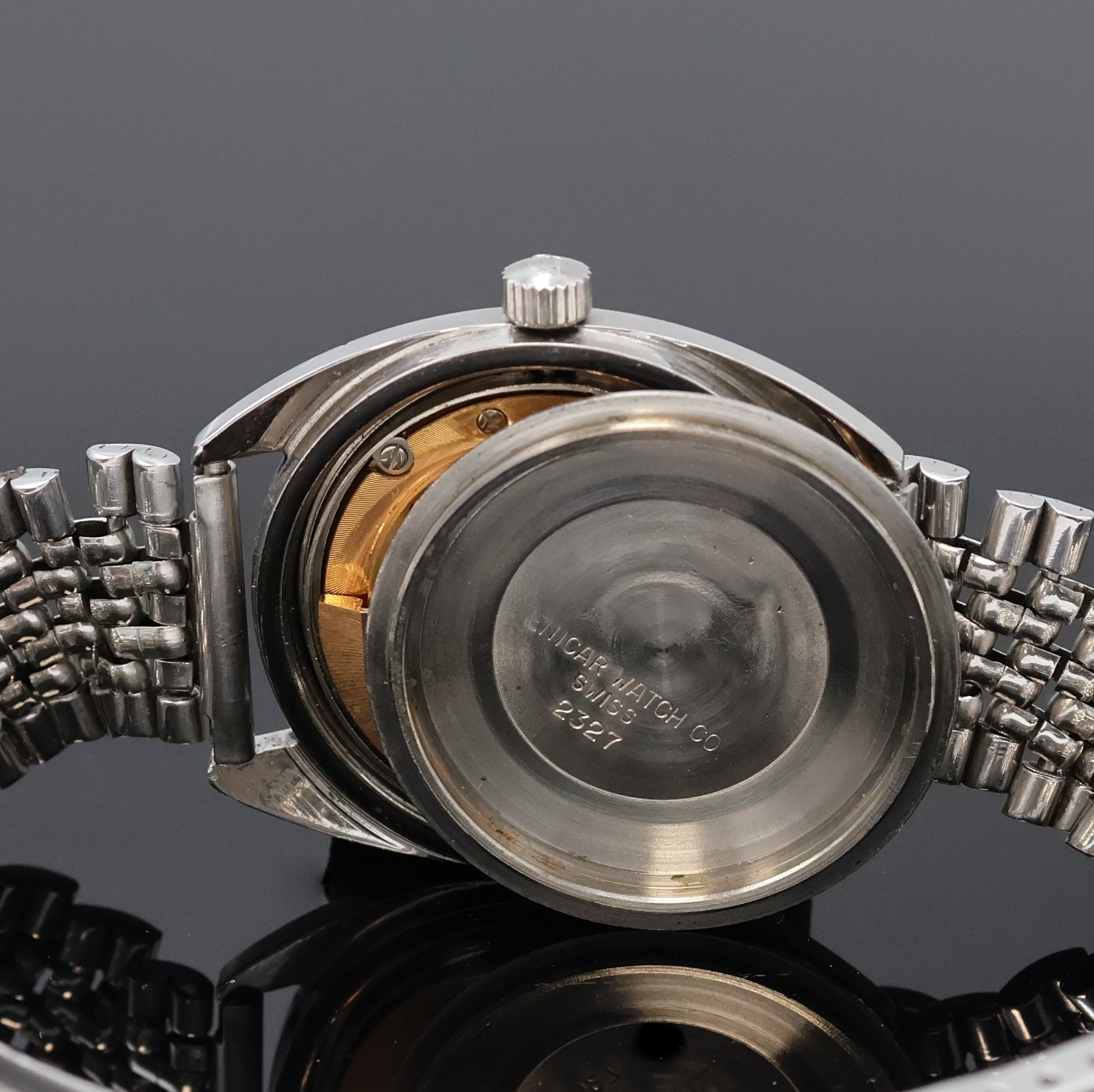 Detail g: ENICAR Sherpa 300 Armbanduhr in Stahl an Stahlband Referenz 144-39-16, Schweiz 1970er Jahre, Edelstahlgeh. inkl. orig. Gliederband m. Faltschl., ...