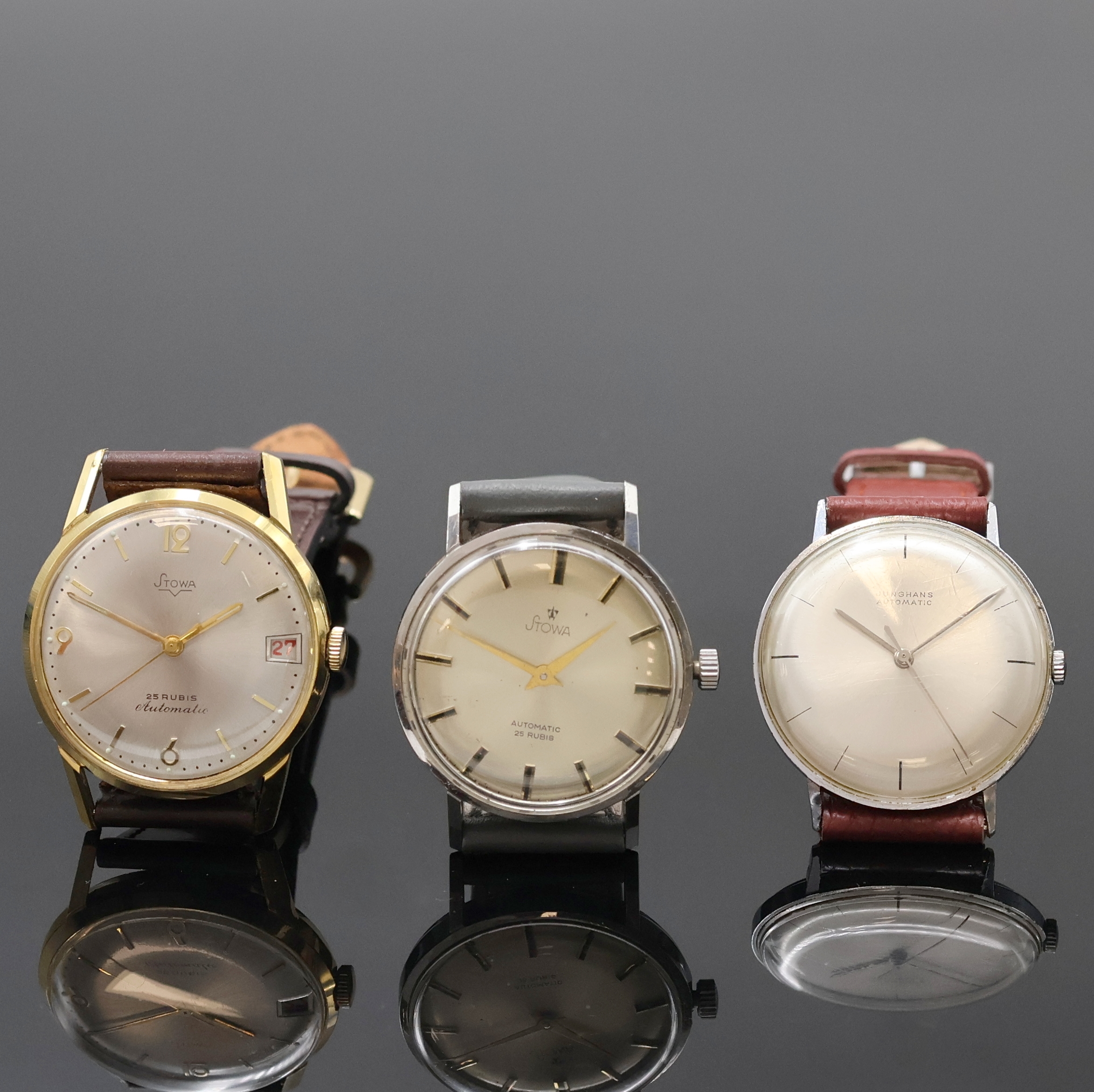 Image 27057861 - JUNGHANS and 2 STOWA wristwatches, all 1960´s,Junghans: self winding, chromed case ...