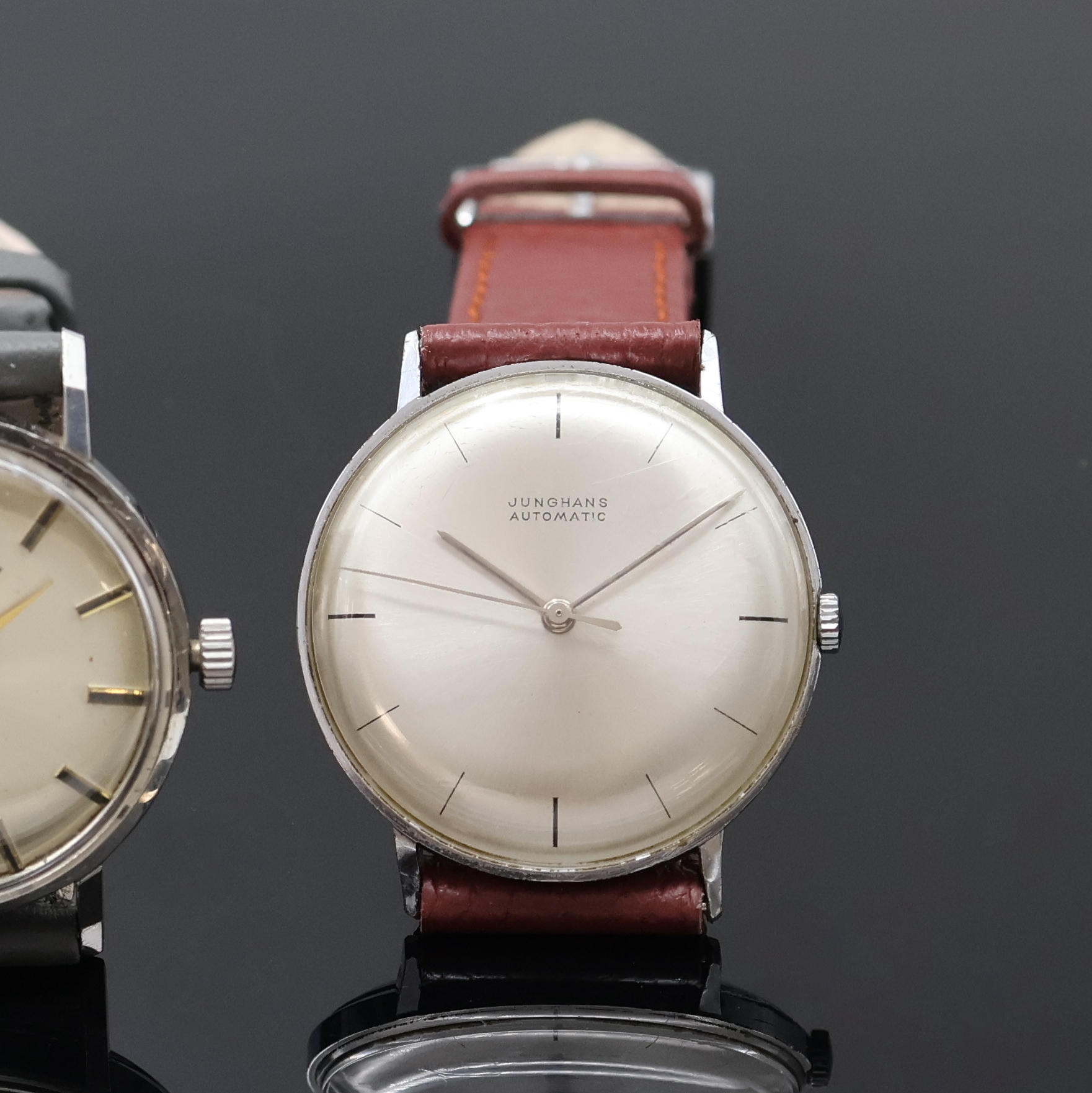 Detail c: JUNGHANS und 2 STOWA Armbanduhren, alle 1960er Jahre, Junghans: Automatik, verchromtes Geh. ber., Stahlboden aufgedr., silb. Zifferbl. fl., Kal. 651, ...
