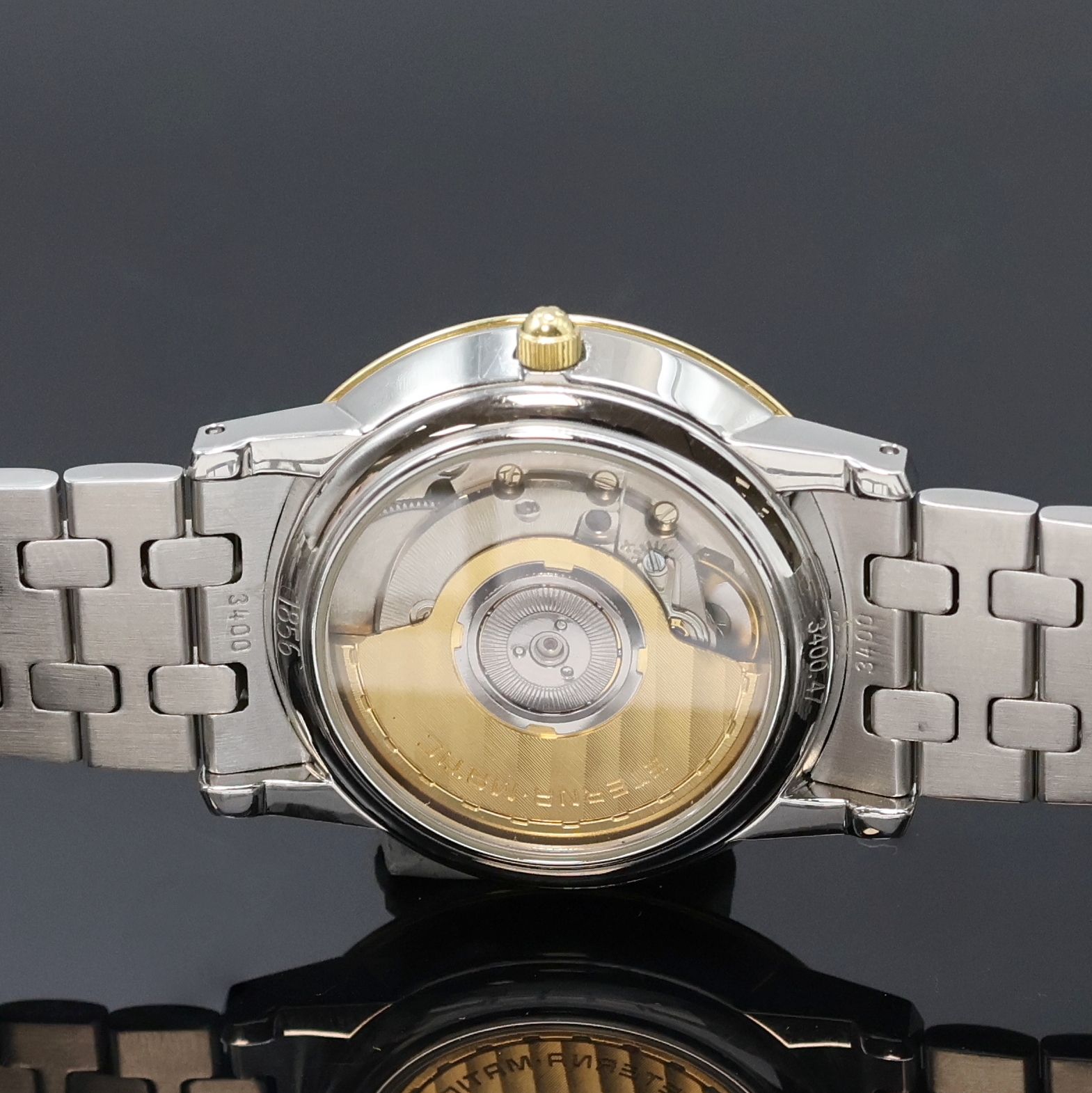 Detail d: ETERNA 1856 Armbanduhr Referenz 3400.47, Automatik, Schweiz um 1990, beids. vergl., z. T. verg. Edelstahlgeh. inkl. Gliederband m. dopp. Faltschl., ...