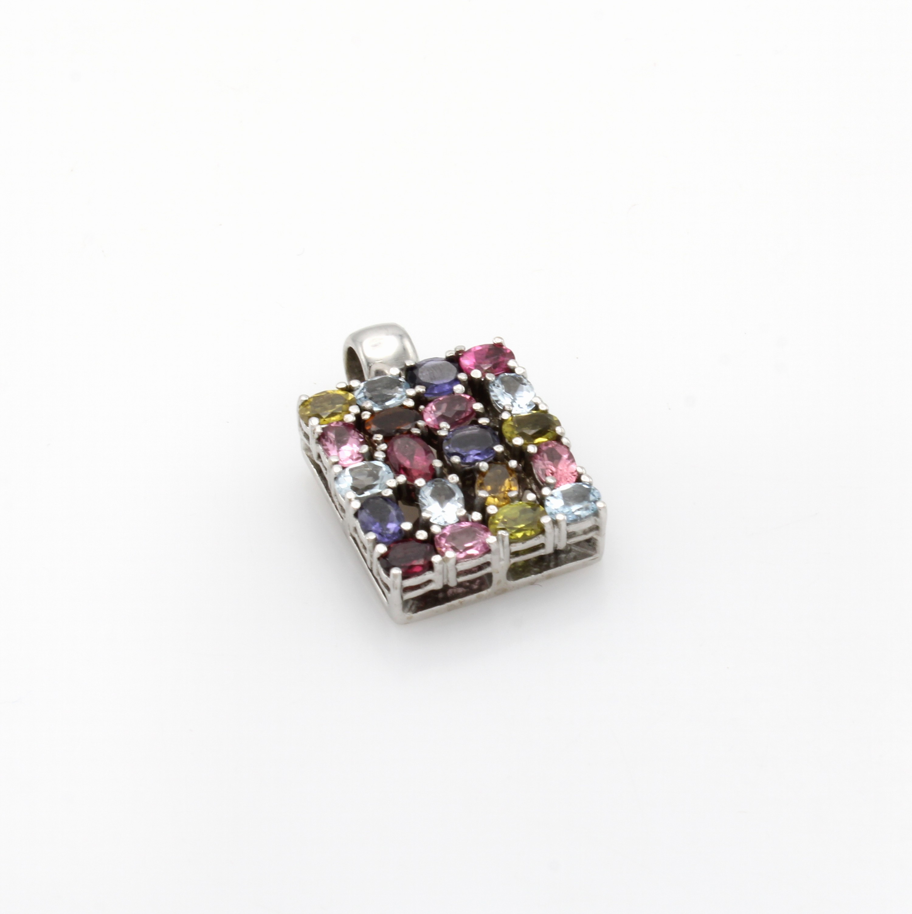 Image 27057863 - Anhänger mit Farbsteinen, WG 585/000, bunte Turmaline u. Aquamarine, rechteckige Form ...