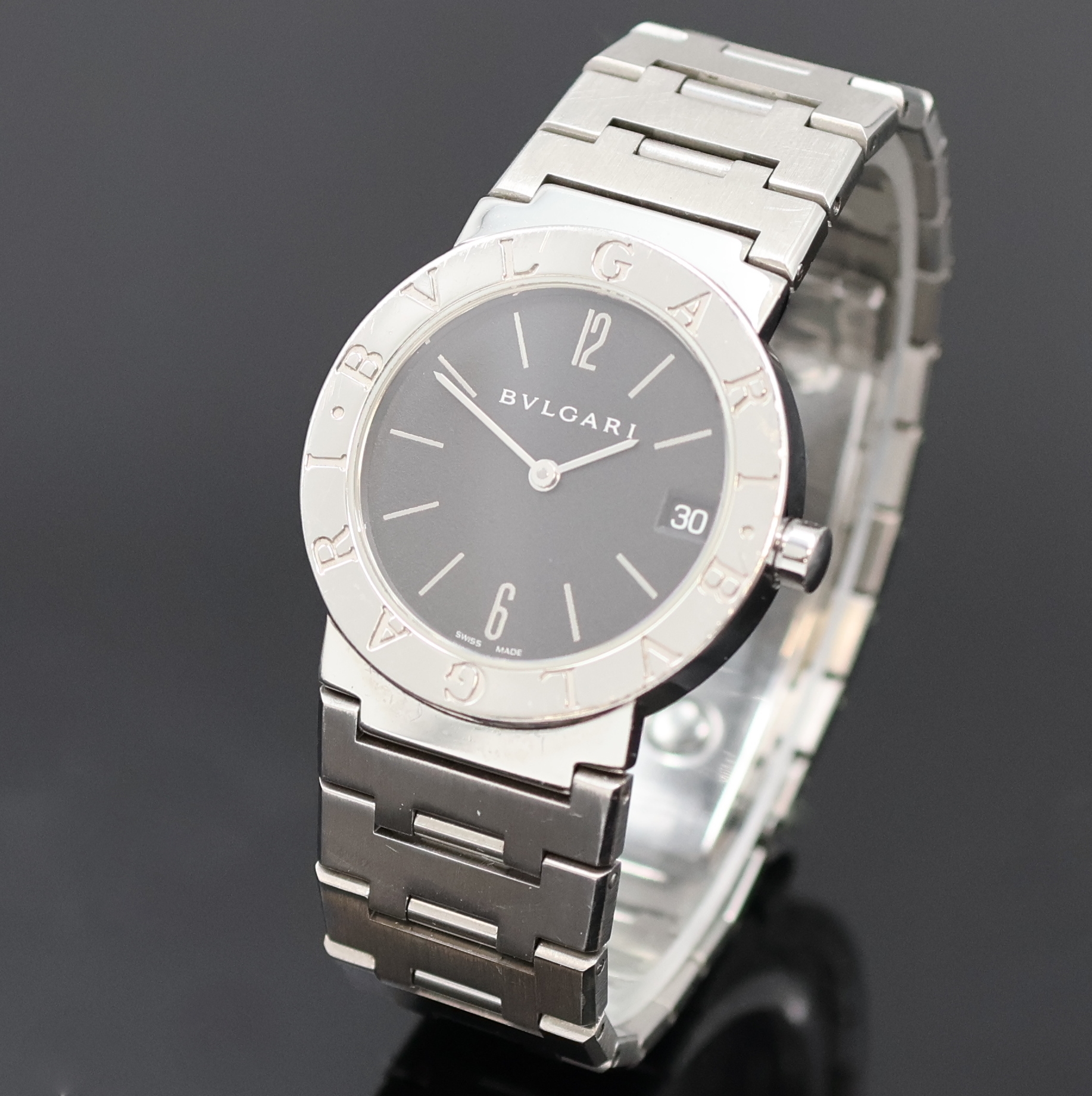 Detail a: BULGARI Armbanduhr Referenz BB 30 SSD, Schweiz um 1995, quarz, Edelstahlgeh. inkl. Gliederband m. Faltschl., Boden aufgedr., Werk verg., Kal. ETA ...
