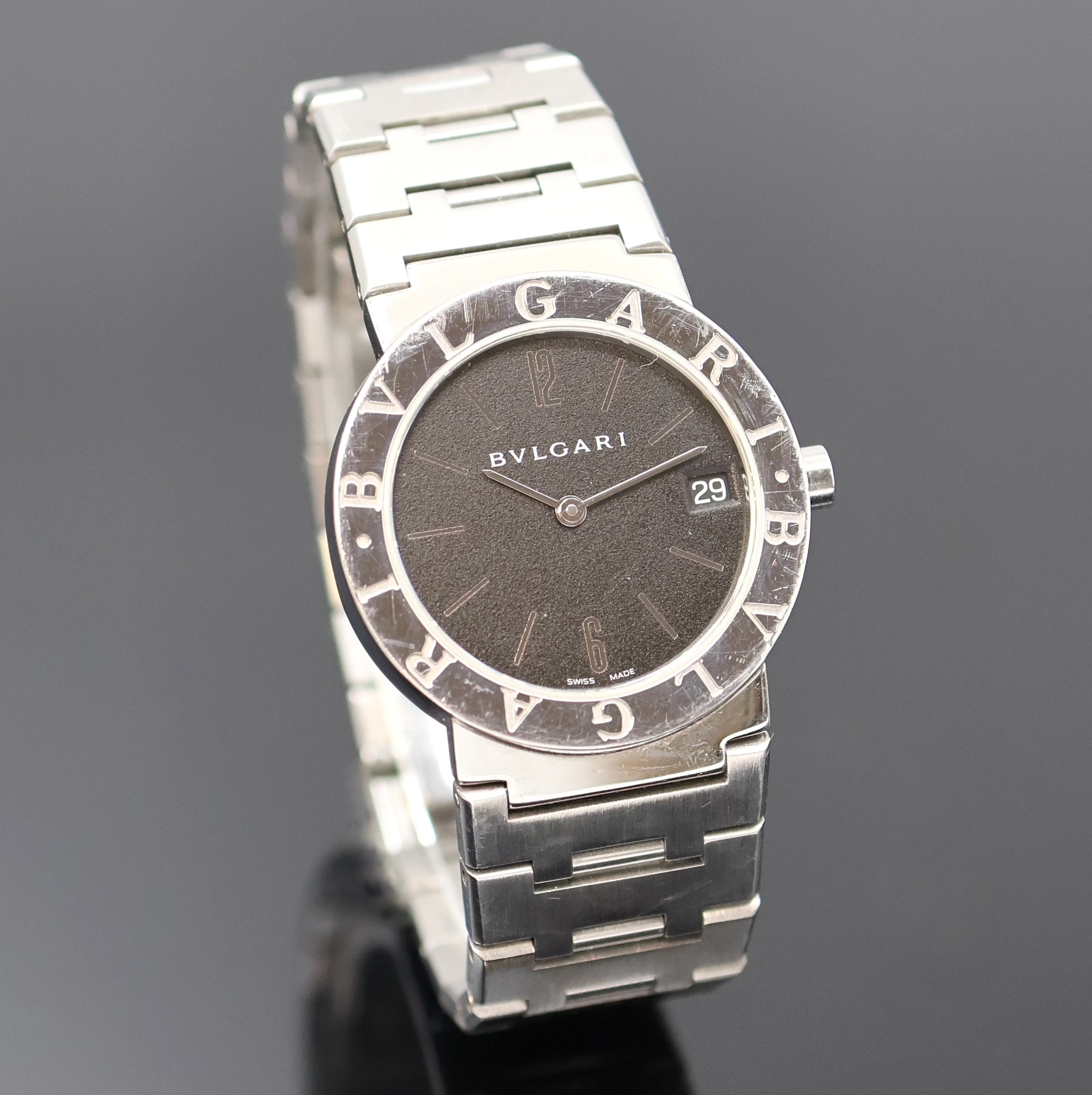 Detail b: BULGARI Armbanduhr Referenz BB 30 SSD, Schweiz um 1995, quarz, Edelstahlgeh. inkl. Gliederband m. Faltschl., Boden aufgedr., Werk verg., Kal. ETA ...