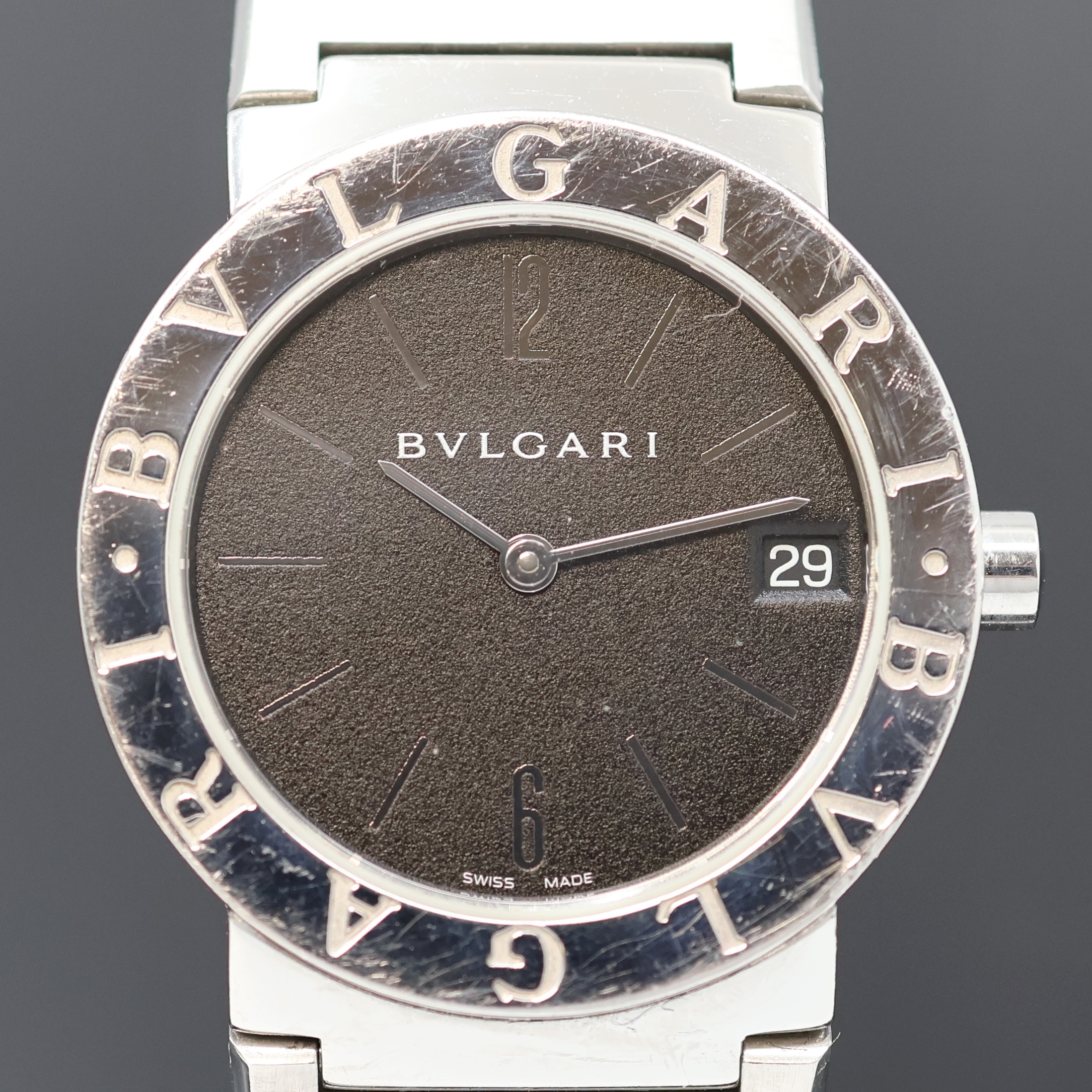 Detail c: BULGARI Armbanduhr Referenz BB 30 SSD, Schweiz um 1995, quarz, Edelstahlgeh. inkl. Gliederband m. Faltschl., Boden aufgedr., Werk verg., Kal. ETA ...