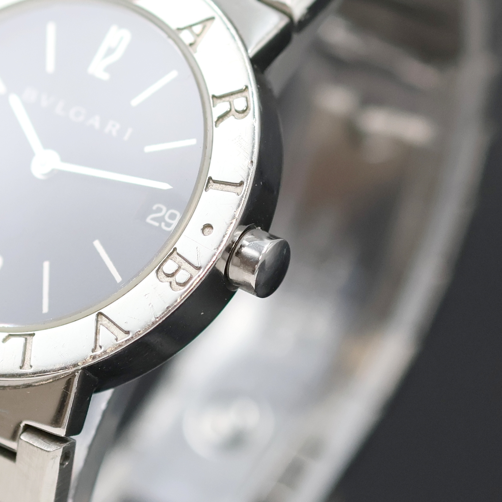 Detail d: BULGARI Armbanduhr Referenz BB 30 SSD, Schweiz um 1995, quarz, Edelstahlgeh. inkl. Gliederband m. Faltschl., Boden aufgedr., Werk verg., Kal. ETA ...