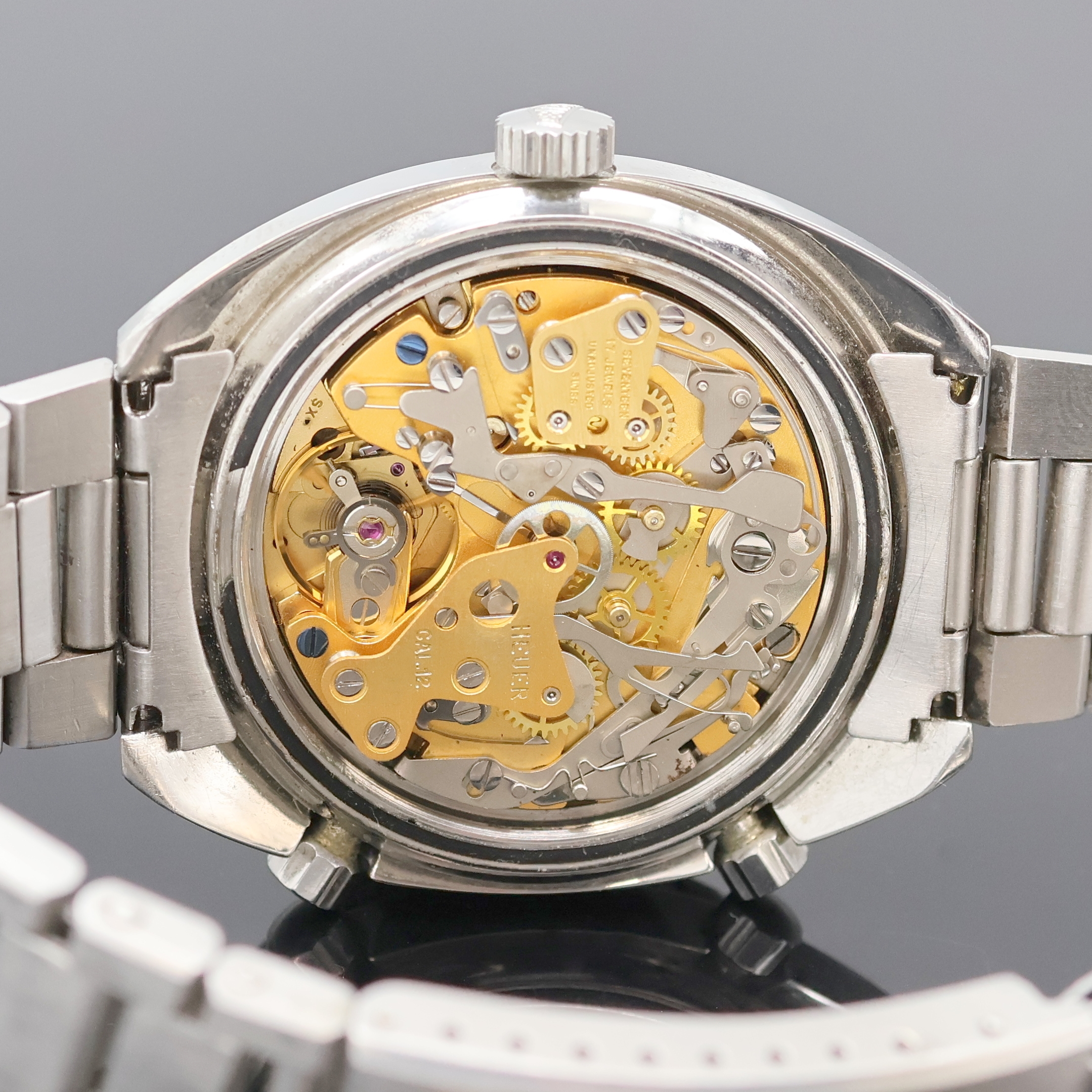 Detail g: HEUER Autavia "Orange Boy" seltener Armbandchronograph Referenz 11630, Automatik, Schweiz um 1975, Edelstahlgeh. inkl. orig. Gliederband m. ...