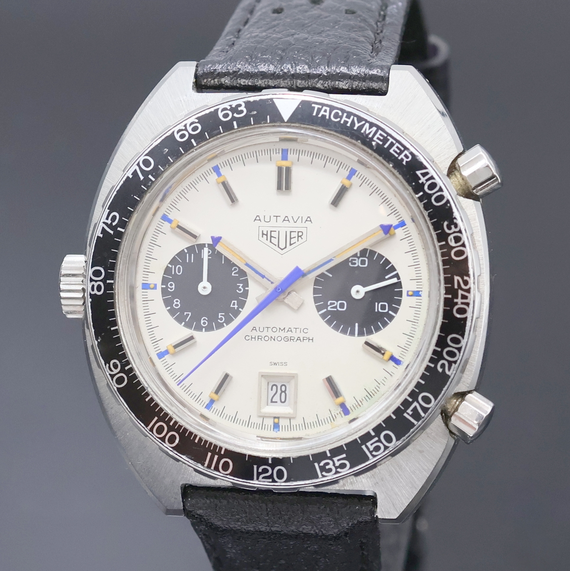 Detail a: HEUER Autavia "Jo Siffert" seltener Armbandchronograph Referenz 1163, Automatik, Schweiz um 1975, Edelstahlgeh., Boden verschr., orig. ...