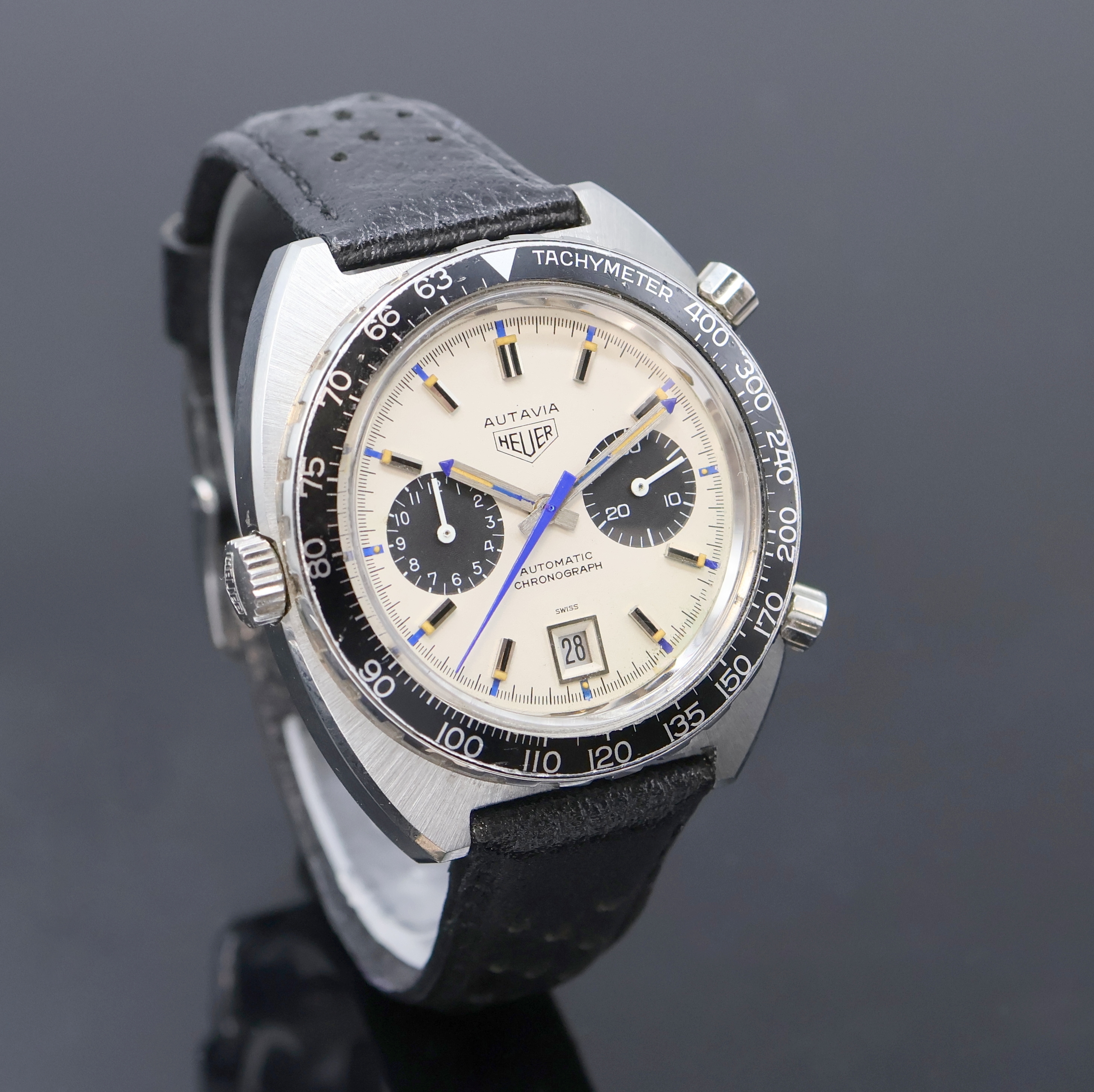 Detail b: HEUER Autavia "Jo Siffert" seltener Armbandchronograph Referenz 1163, Automatik, Schweiz um 1975, Edelstahlgeh., Boden verschr., orig. ...