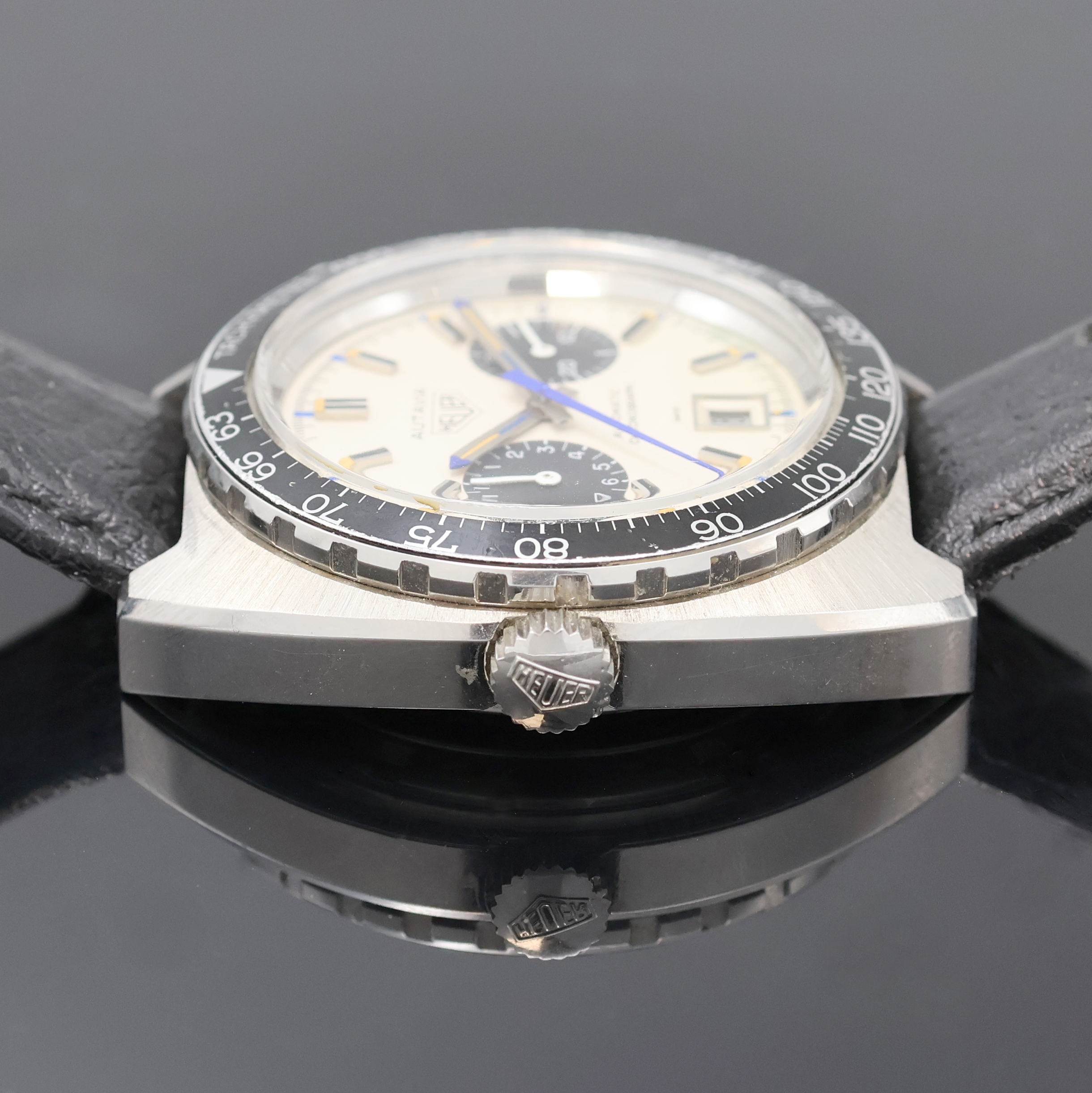 Detail c: HEUER Autavia "Jo Siffert" seltener Armbandchronograph Referenz 1163, Automatik, Schweiz um 1975, Edelstahlgeh., Boden verschr., orig. ...