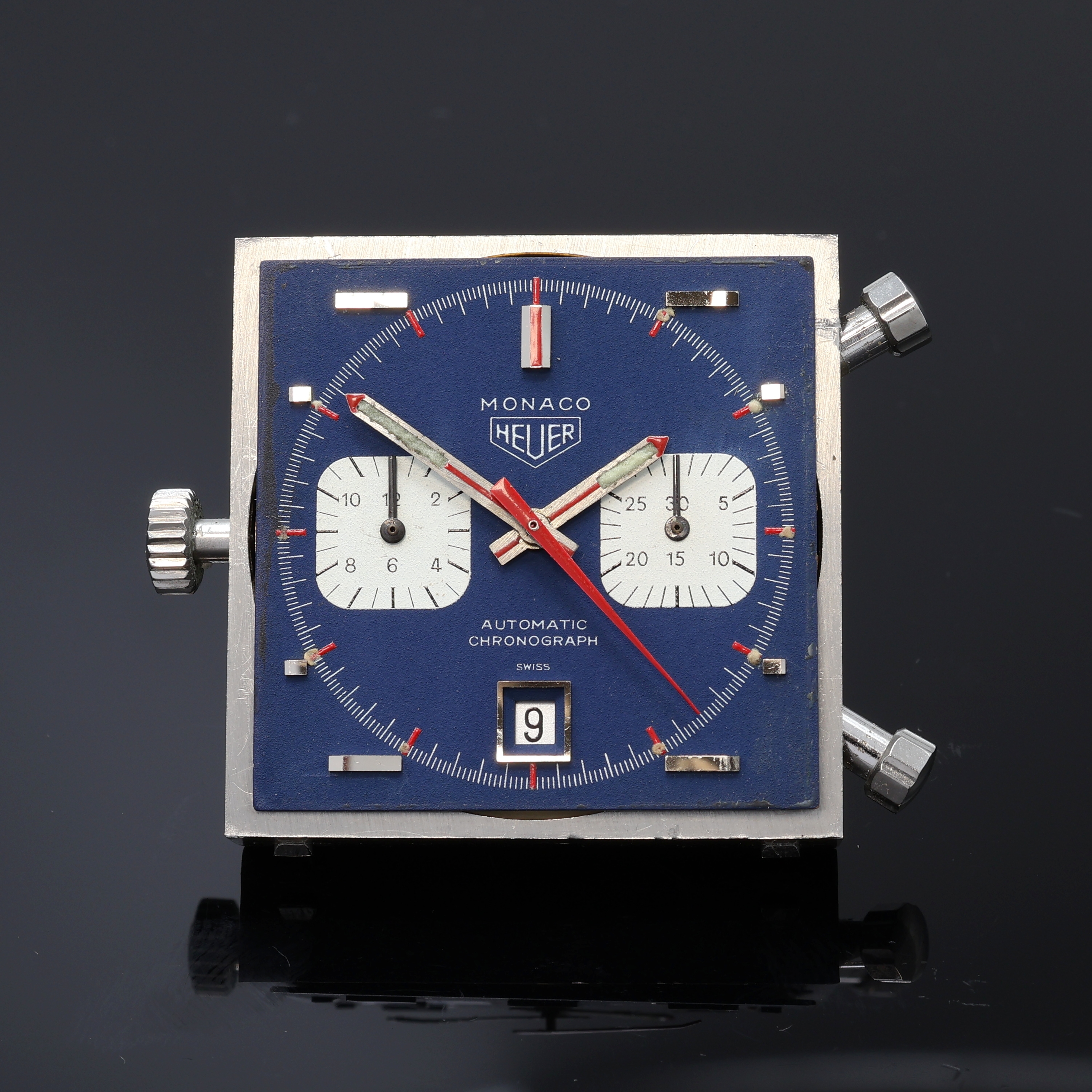 Detail j: HEUER Monaco "Steve McQueen" Armbandchronograph Referenz 1133, Schweiz um 1972, Automatik, Edelstahl Monocoque-Geh. inkl. orig. NSA ...