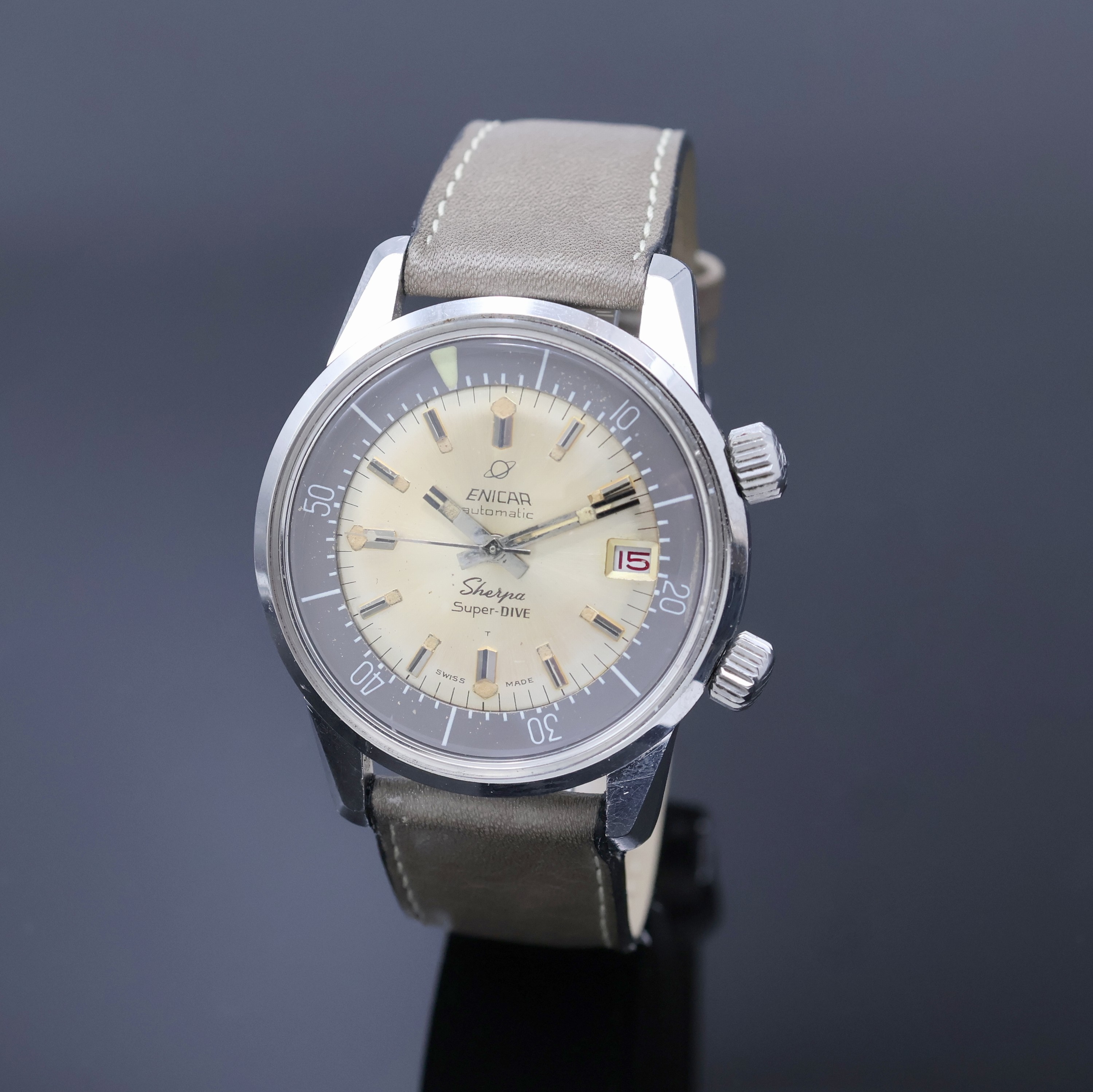Image 27057893 - ENICAR Sherpa Super Dive Herrenarmbanduhr in Edelstahl, Schweiz um 1966, Automatik, Geh. ...
