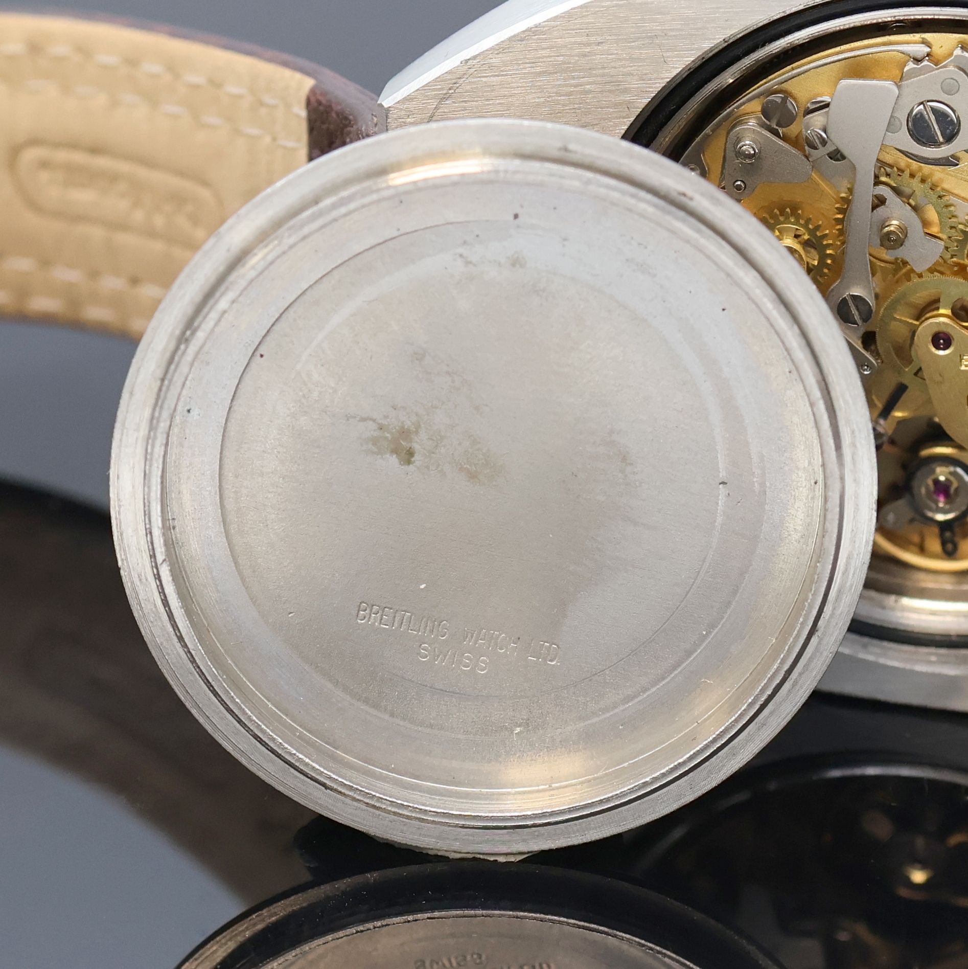 Detail g: BREITLING Chrono-Matic Bullhead Armbandchronograph Referenz 2117, Schweiz um 1970, Automatik, pultförmiges Edelstahlgeh., Boden verschr., Lünette ...