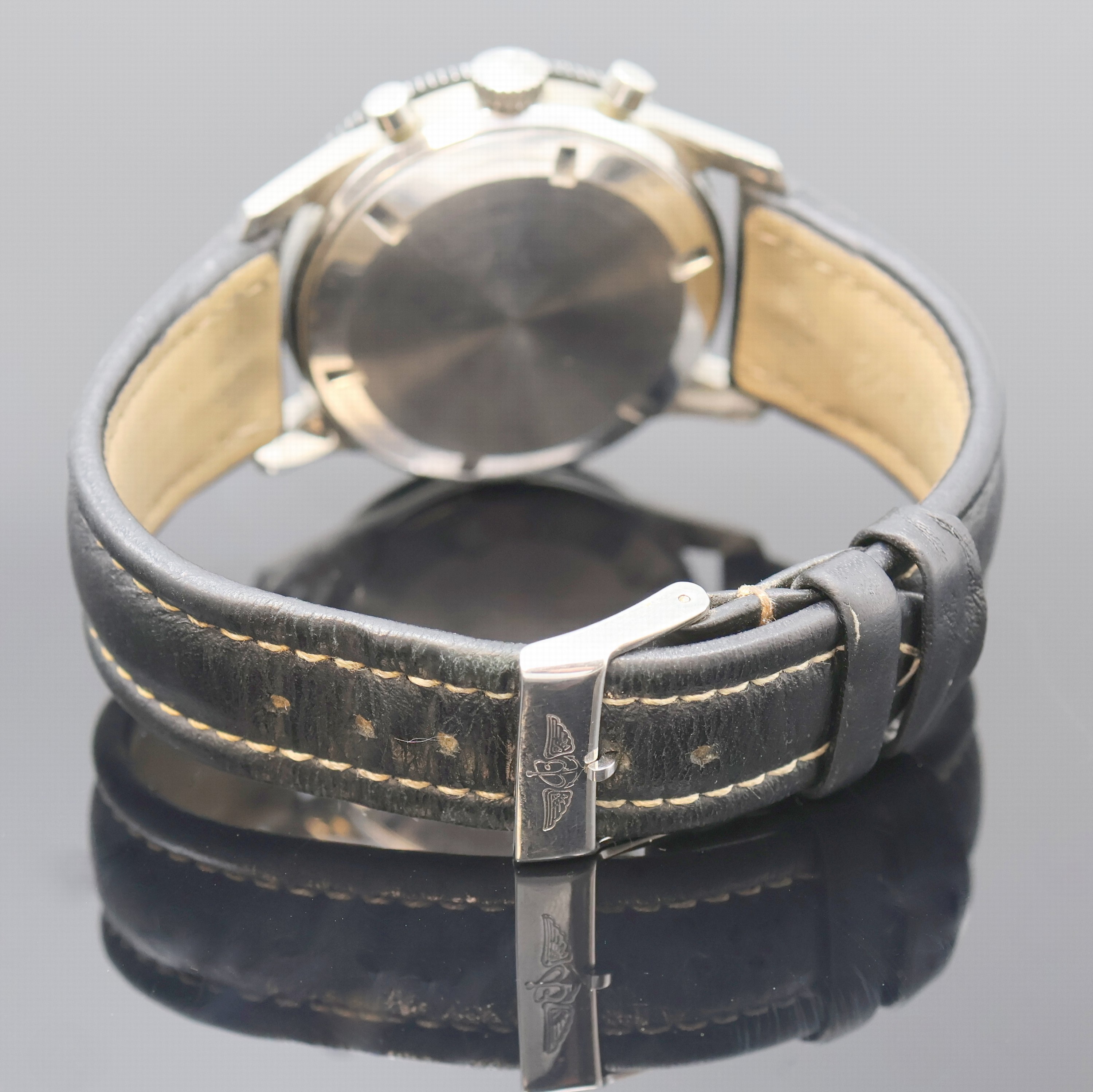 Detail c: BREITLING 765 Co-Pilot Armbandchronograph, Schweiz um 1967, Handaufzug, Edelstahlgeh. inkl. Breitling Lederband m. Dornschl., Lünette m. 12er ...