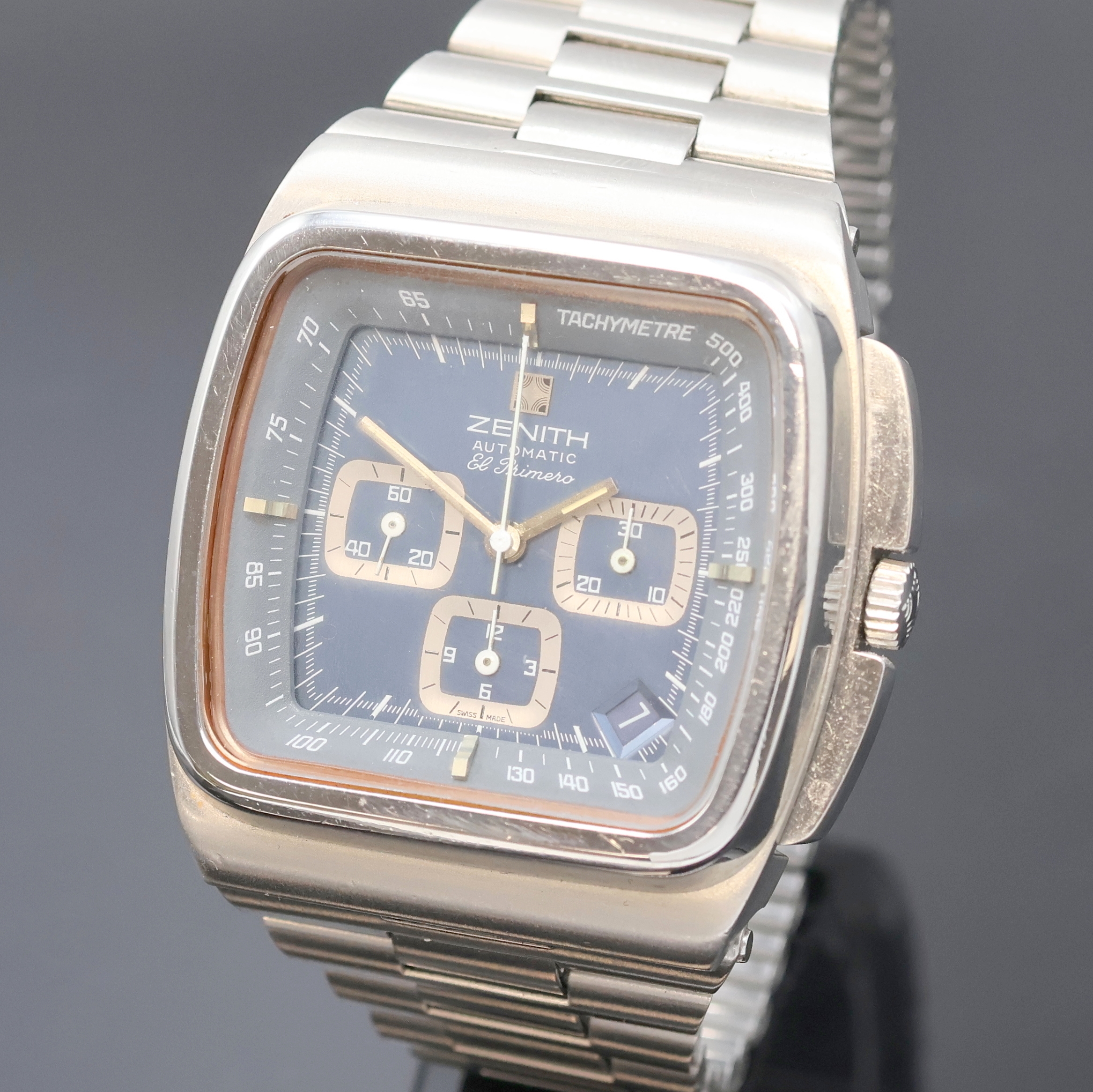 Detail a: ZENITH El Primero TV-Screen Armbandchronograph Referenz 01-0200-415 in Stahl, Schweiz um 1975, Automatik, verschr. Geh. m. integr. Band m. Faltschl., ...