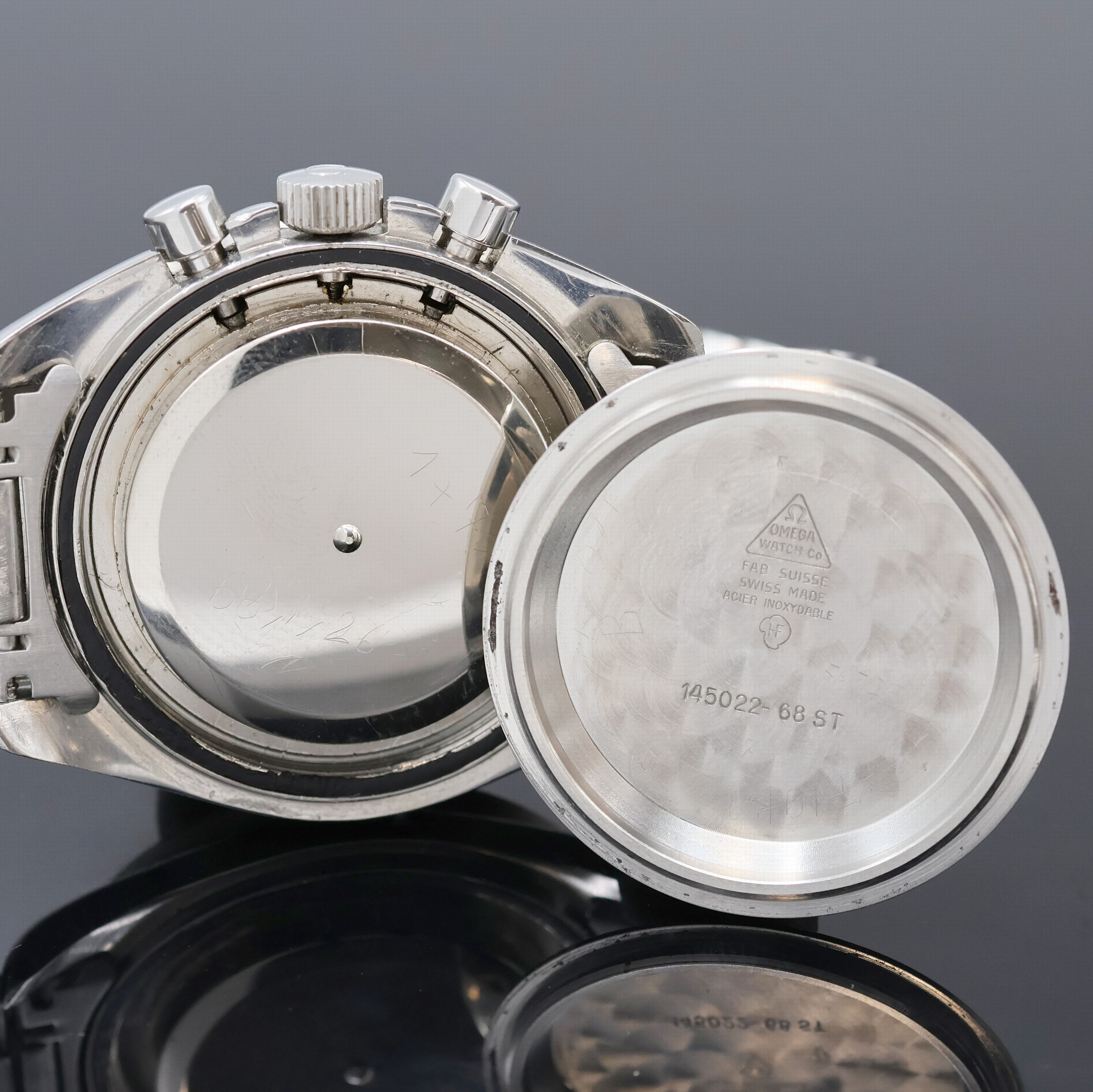 Detail g: OMEGA Speedmaster ikonischer Schaltradchronograph Referenz 145.022-68 St, Schweiz um 1968, Handaufzug, Edelstahlgeh. inkl. orig. Stahlband m. ...