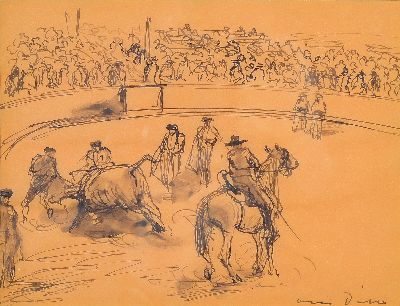 Image Otto Dill, 1884 Neustadt-1957 Bad Dürkheim, Zeichnung, Stierkampfarena, Tusche auf ...