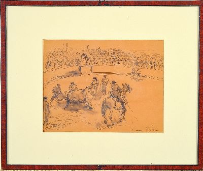 27057843k - Otto Dill, 1884 Neustadt-1957 Bad Dürkheim, Zeichnung, Stierkampfarena, Tusche auf ...