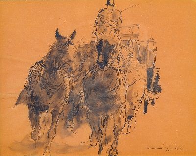 Image Otto Dill, 1884 Neustadt-1957 Bad Dürkheim, Zeichnung, Pferdefuhrwerk, Tusche auf ...