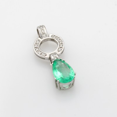 Image Anhänger mit Smaragd und Brillanten, WG 585/000, Smaragdtropfen ca. 2.97 ct, Brill. ...