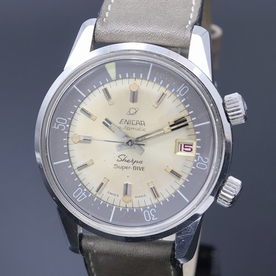 27057893a - ENICAR Sherpa Super Dive Herrenarmbanduhr in Edelstahl, Schweiz um 1966, Automatik, Geh. ...