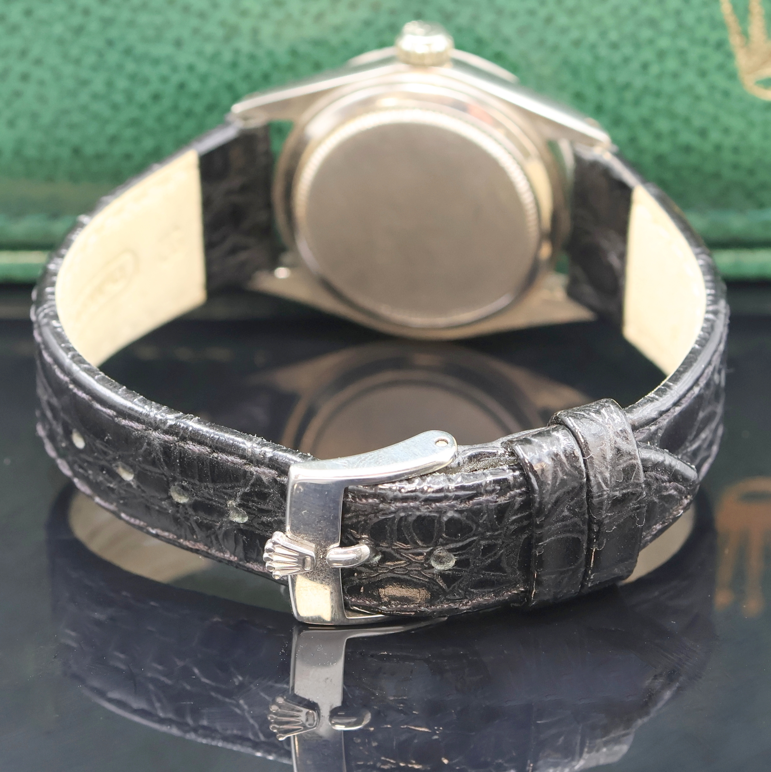 Detail c: ROLEX Oyster Perpetual Datejust Damenarmbanduhr Referenz 6624, Schweiz um 1967, Automatik, Chronometer der Superlative in WG 750/000 inkl. Lederband ...