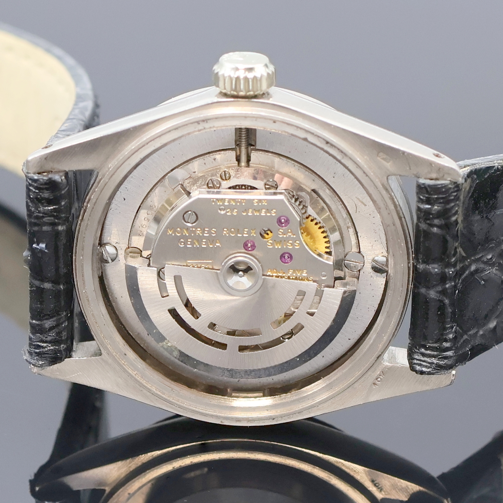 Detail f: ROLEX Oyster Perpetual Datejust Damenarmbanduhr Referenz 6624, Schweiz um 1967, Automatik, Chronometer der Superlative in WG 750/000 inkl. Lederband ...