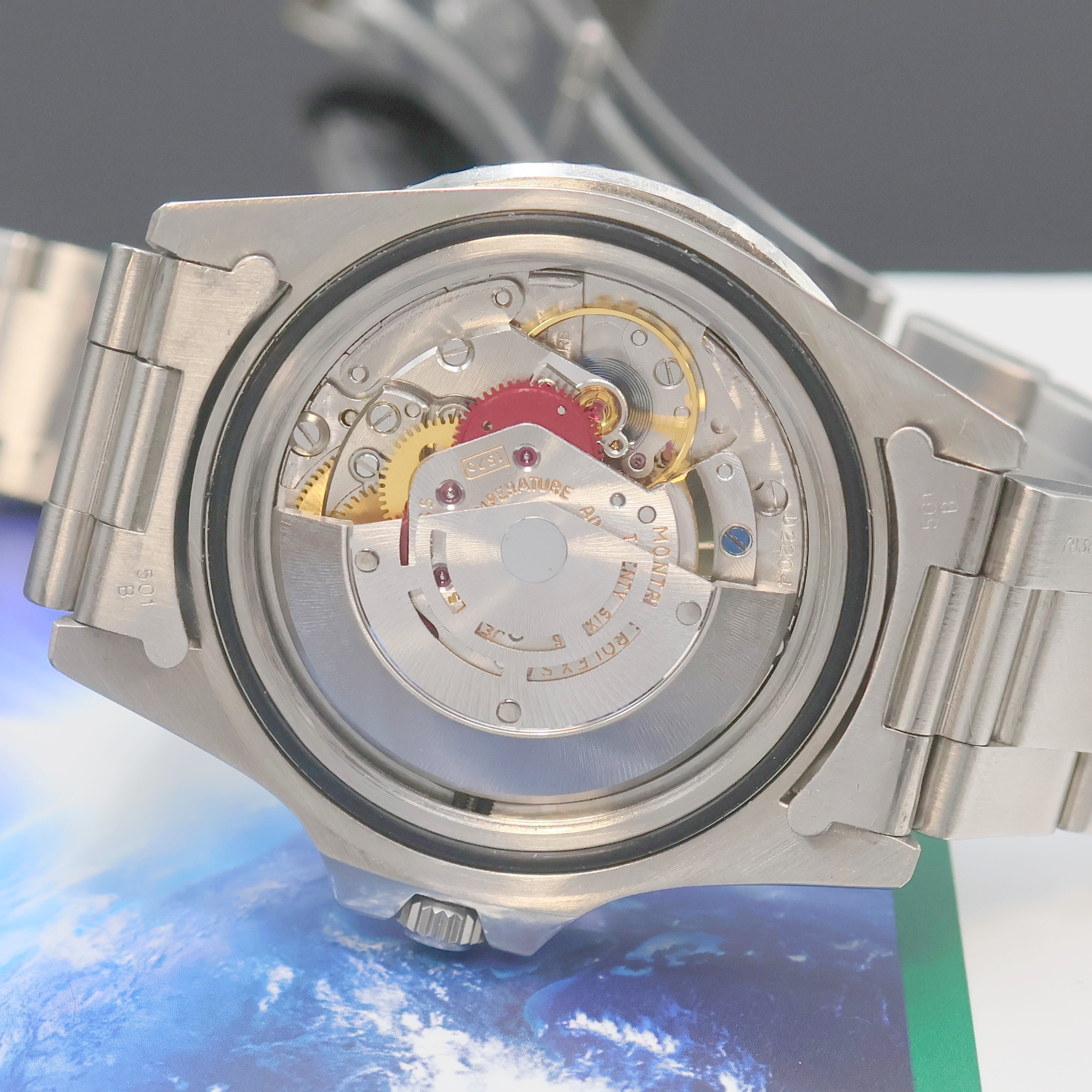 Detail g: ROLEX Oyster Perpetual GMT-Master Herrenarmbanduhr Referenz 1675, Schweiz um 1978, Automatik, Chronometer der Superlative in Edelstahl inkl. orig. ...