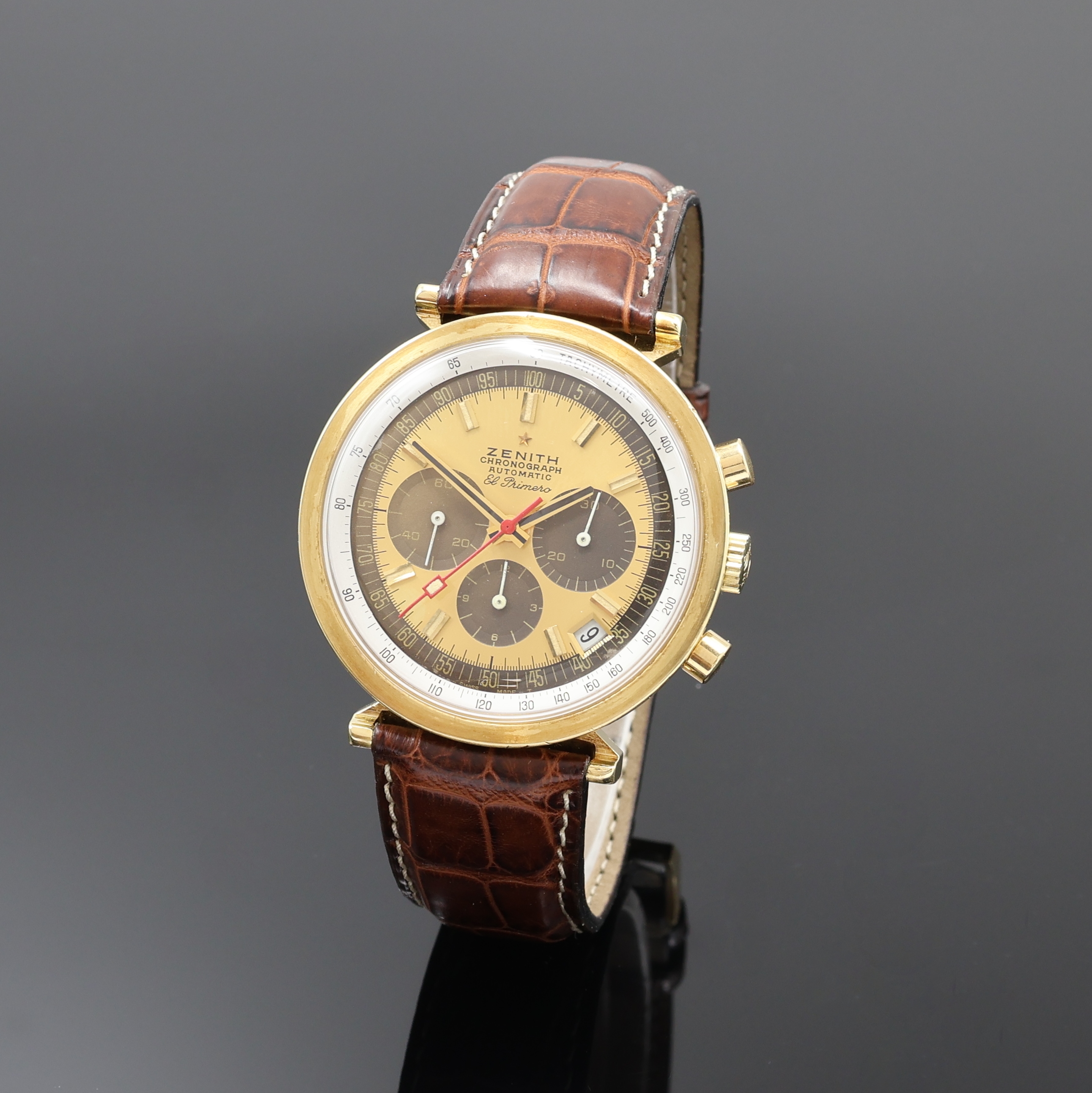 Image 27057918 - ZENITH seltener Armbandchronograph El Primero in GG 750/000, Schweiz um 1970, Automatik, ...