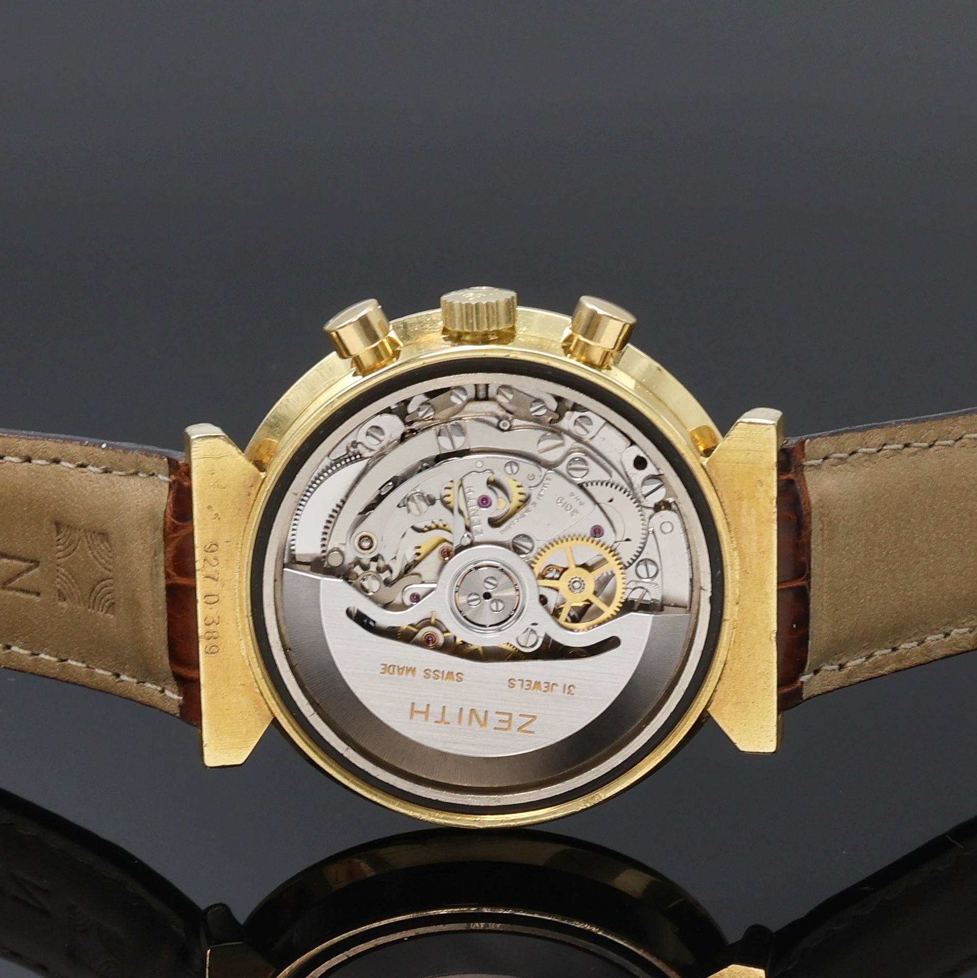 Detail e: ZENITH seltener Armbandchronograph El Primero in GG 750/000, Schweiz um 1970, Automatik, in geringer Stückzahl gefertigt, Boden geschr., orig. ...