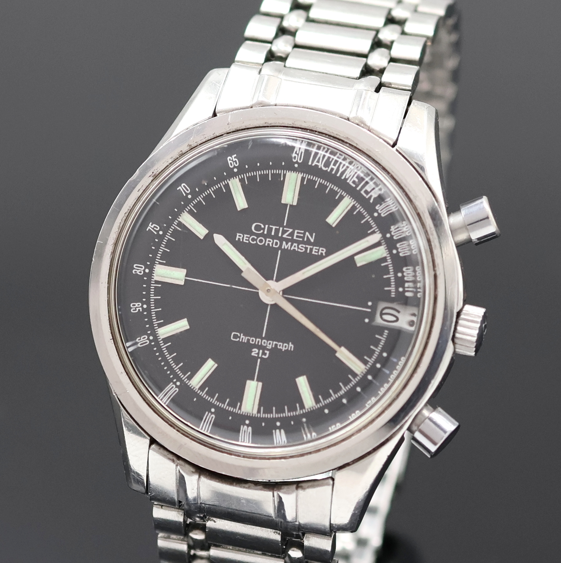 Detail a: CITIZEN Record Master seltener Chronograph mit Flyback in Edelstahl Referenz 4-570014 Y, Japan um 1970, Handaufzug, 2-teil. Geh., Boden geschr., ...