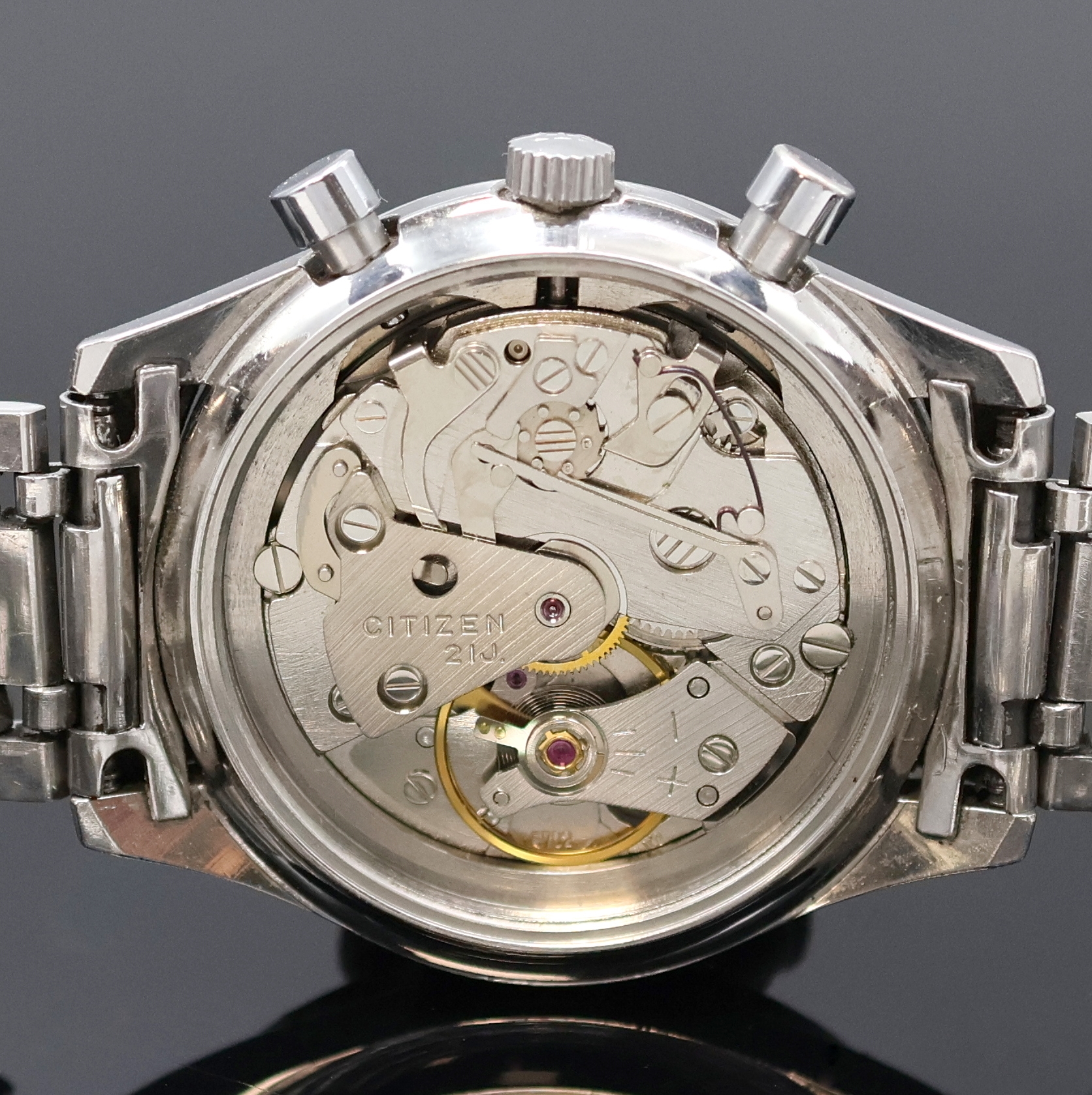 Detail f: CITIZEN Record Master seltener Chronograph mit Flyback in Edelstahl Referenz 4-570014 Y, Japan um 1970, Handaufzug, 2-teil. Geh., Boden geschr., ...