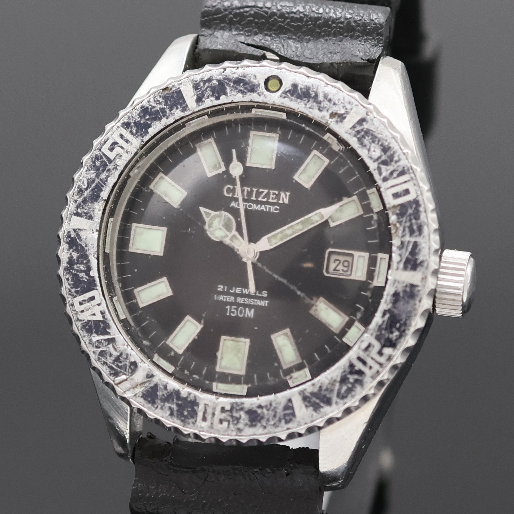 Detail a: CITIZEN Taucherarmbanduhr Referenz 4- 820789Y, Japan 1960er Jahre, Automatik, Edelstahlgeh. inkl. Kautschukband m. Dornschl., Boden u. Krone ...