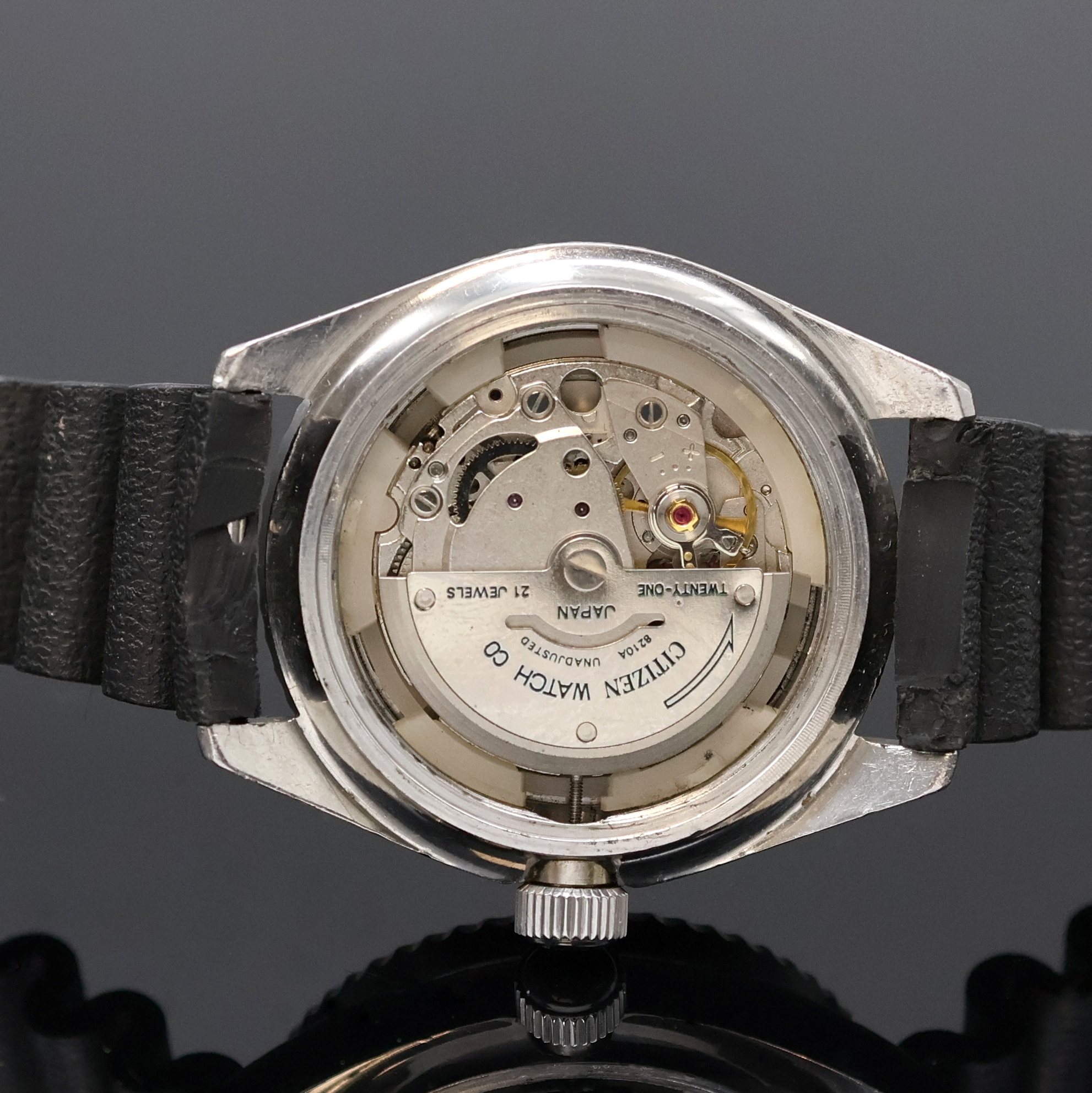 Detail g: CITIZEN Taucherarmbanduhr Referenz 4- 820789Y, Japan 1960er Jahre, Automatik, Edelstahlgeh. inkl. Kautschukband m. Dornschl., Boden u. Krone ...