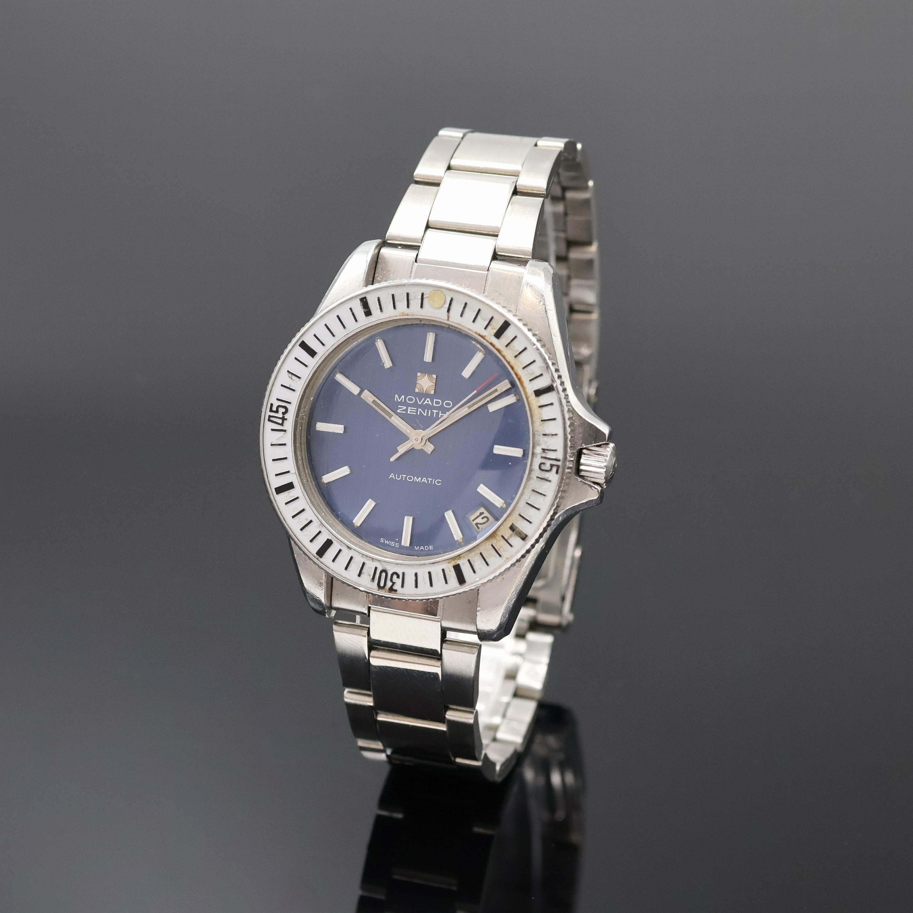 Image 27057955 - MOVADO ZENITH Taucherarmbanduhr in Stahl, Schweiz um 1970, Automatik, Boden u. Krone ...