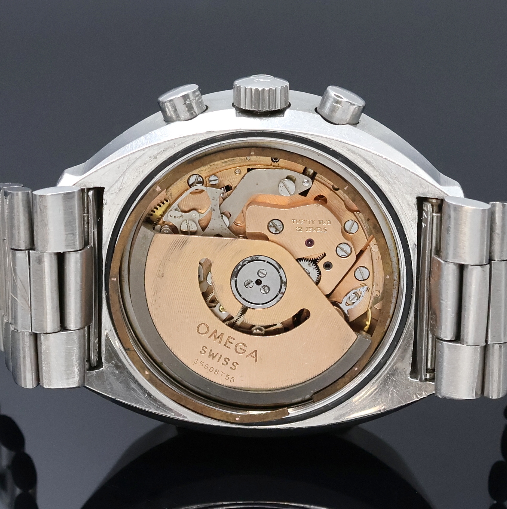 Detail e: OMEGA Speedmaster Professional Mark III Armbandchronograph Referenz 176.002, Schweiz um 1973, Automatik, massives Edelstahlgeh. inkl. orig. Stahlband ...
