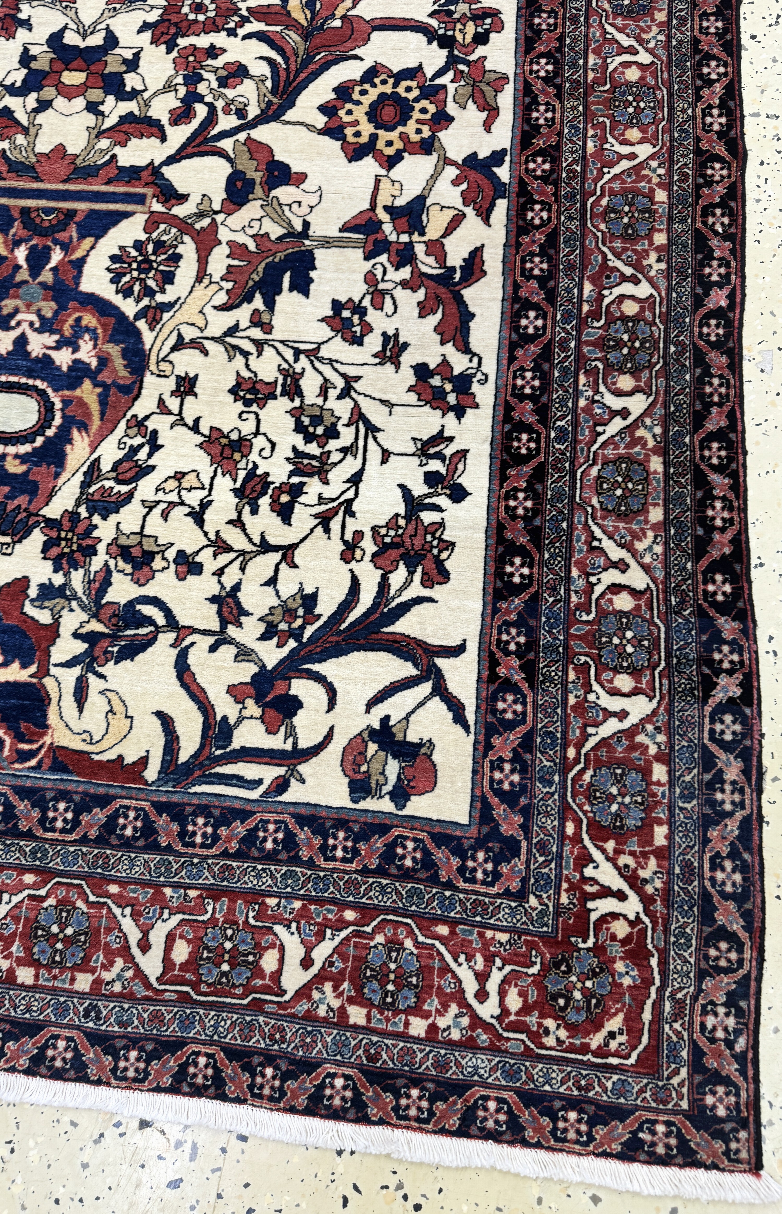 Detail a: Antiker Farahan fein, Persien, 19.Jhd, Korkwolle auf Baumwolle, ca. 200 x 134 cm, EHZ: 2, (Fransen erneuert)