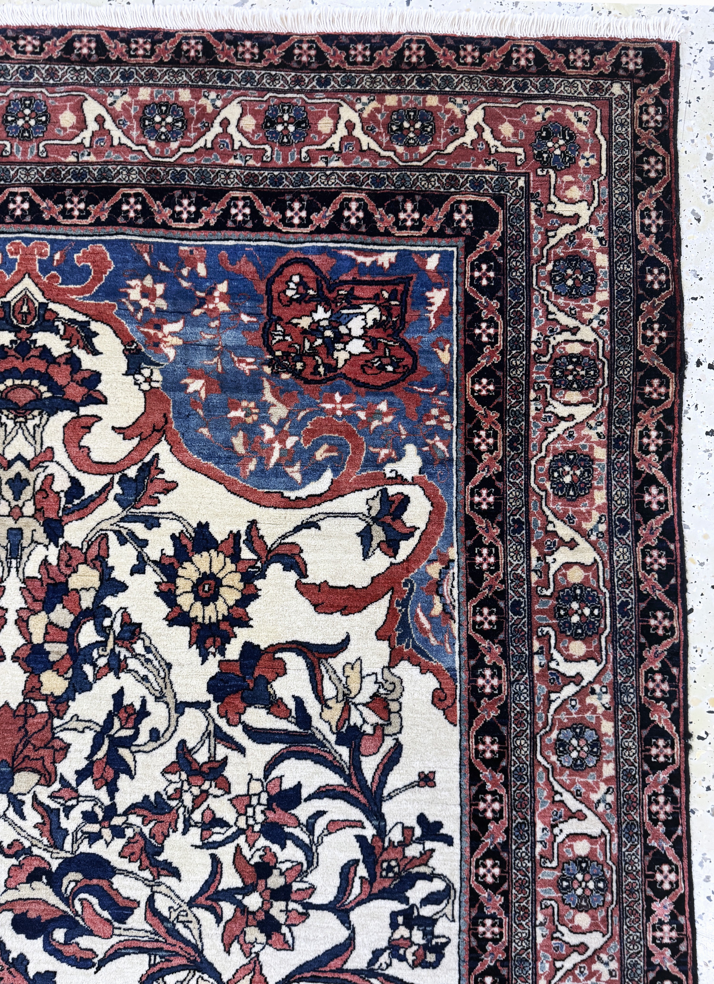 Detail e: Antiker Farahan fein, Persien, 19.Jhd, Korkwolle auf Baumwolle, ca. 200 x 134 cm, EHZ: 2, (Fransen erneuert)