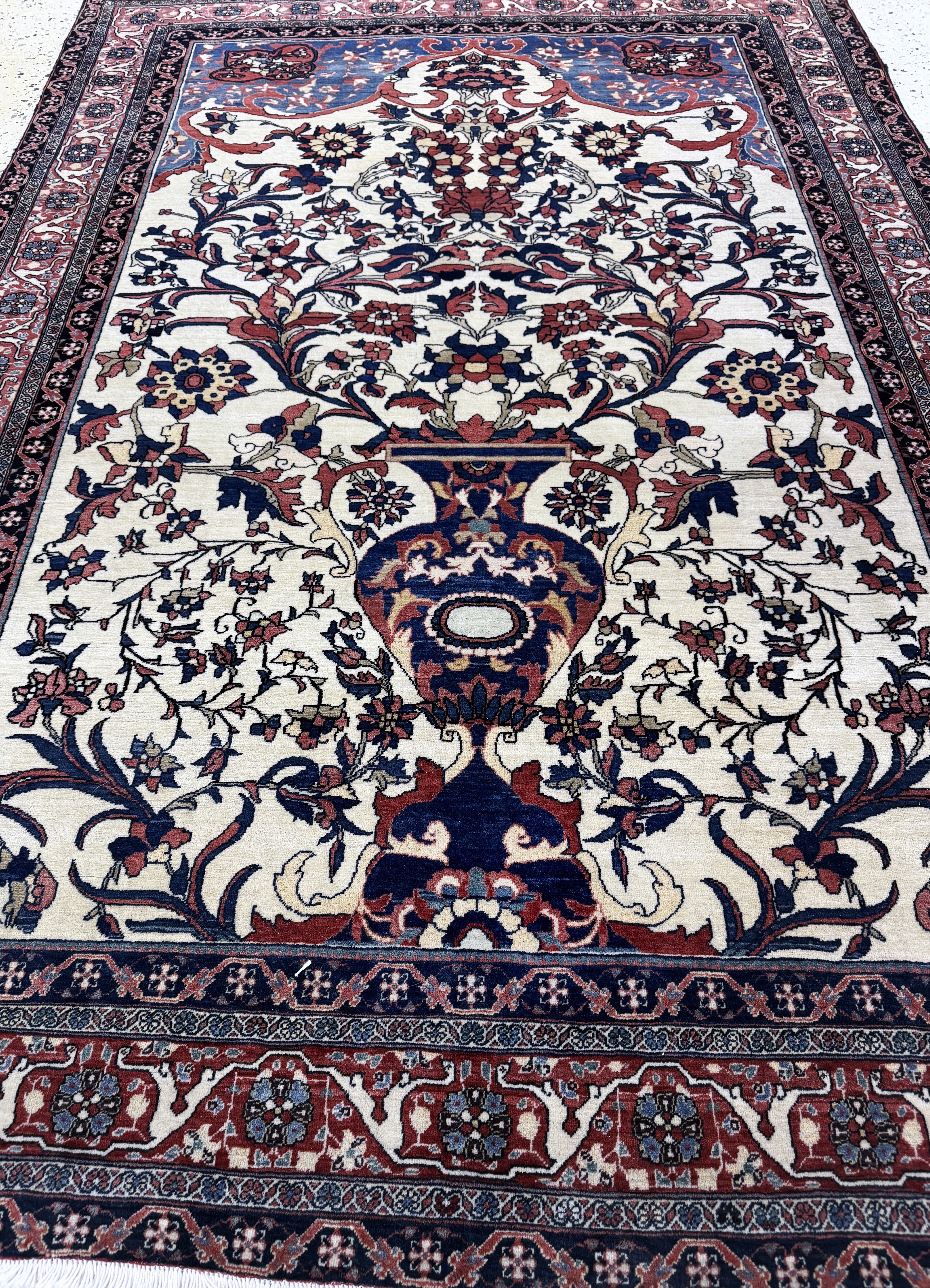 Detail g: Antiker Farahan fein, Persien, 19.Jhd, Korkwolle auf Baumwolle, ca. 200 x 134 cm, EHZ: 2, (Fransen erneuert)